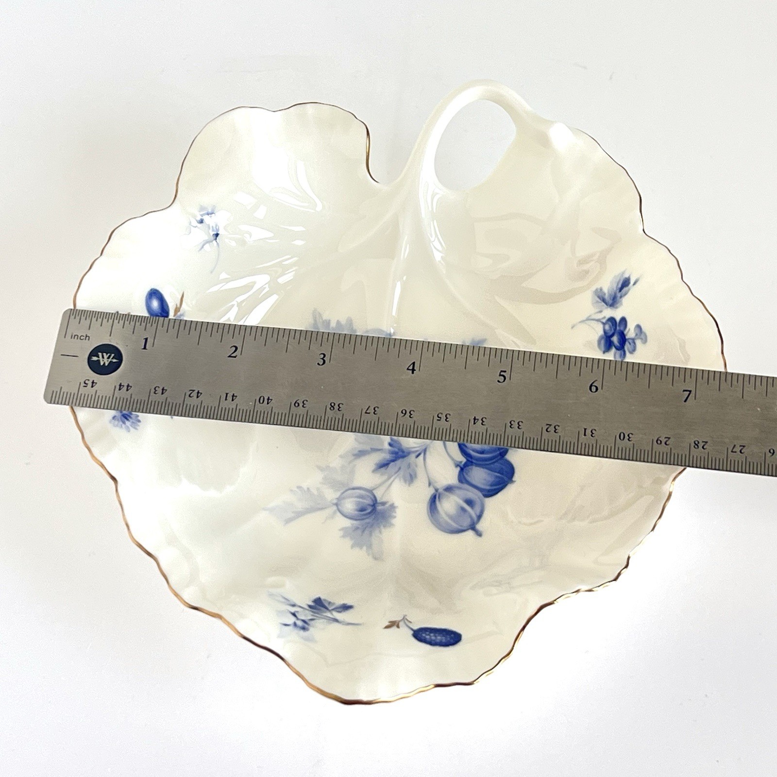 Mikasa Fruit Bouquet Bone China Blue W/Gold Berries Pattern Nappy Dish Japan