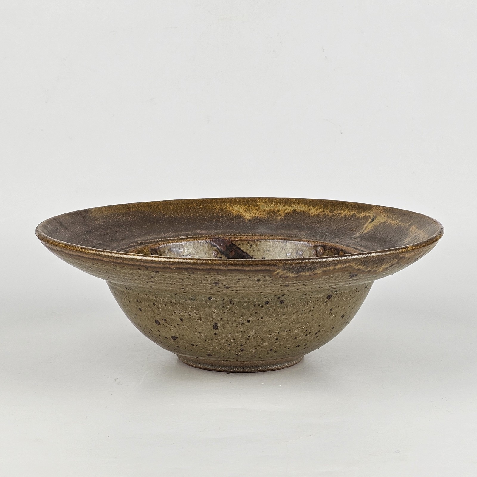 Signed Vintage Studio Art Pottery Rustic Brown Speckled Glaze Stoneware Bowl