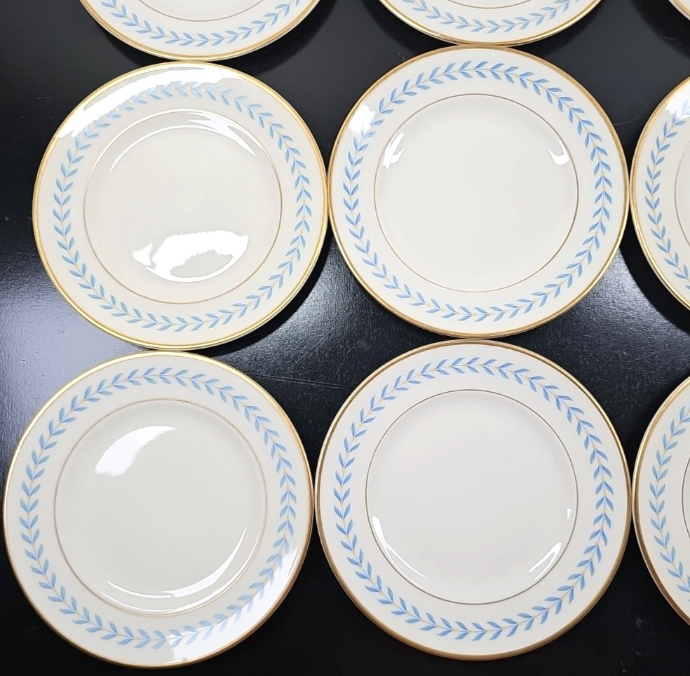 12 Syracuse China Sherwood Bread Plate Set Vintage Old Ivory Blue Laurel MCM Lot