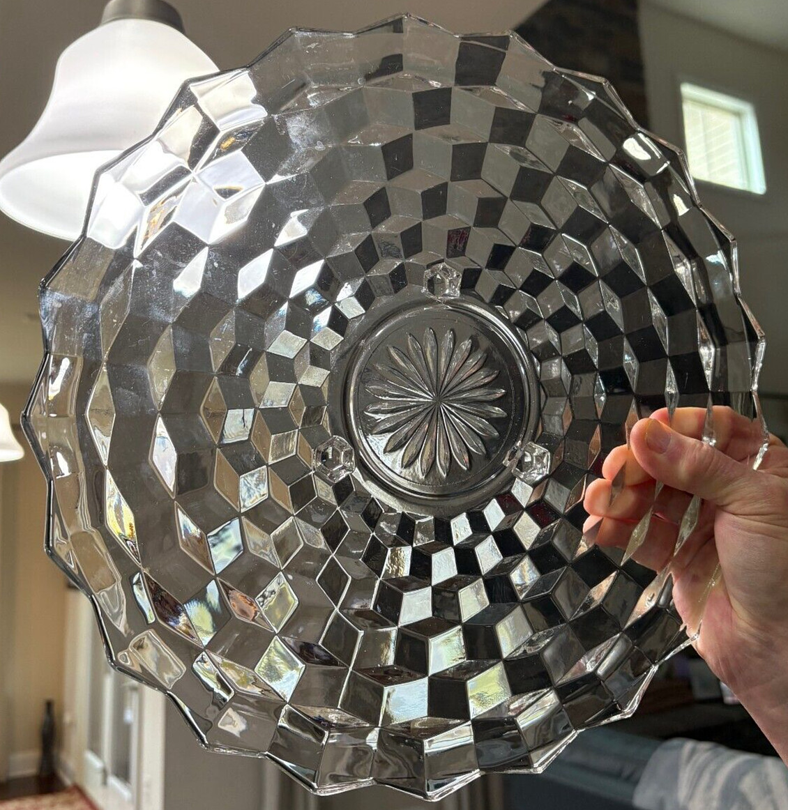 Fostoria American Cubist Hexagon Footed Cake Plate Server Clear 12.5″ EUC