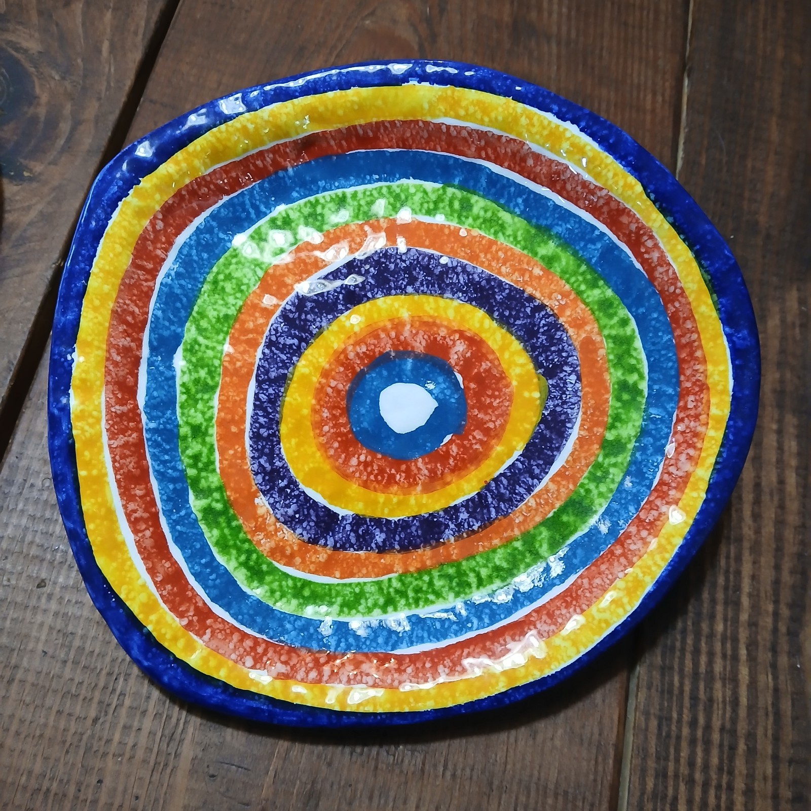 Vintage G. Venzo Bassano Italy Ceramic Rainbow Asymmetrical Plate Set 4pc 9″