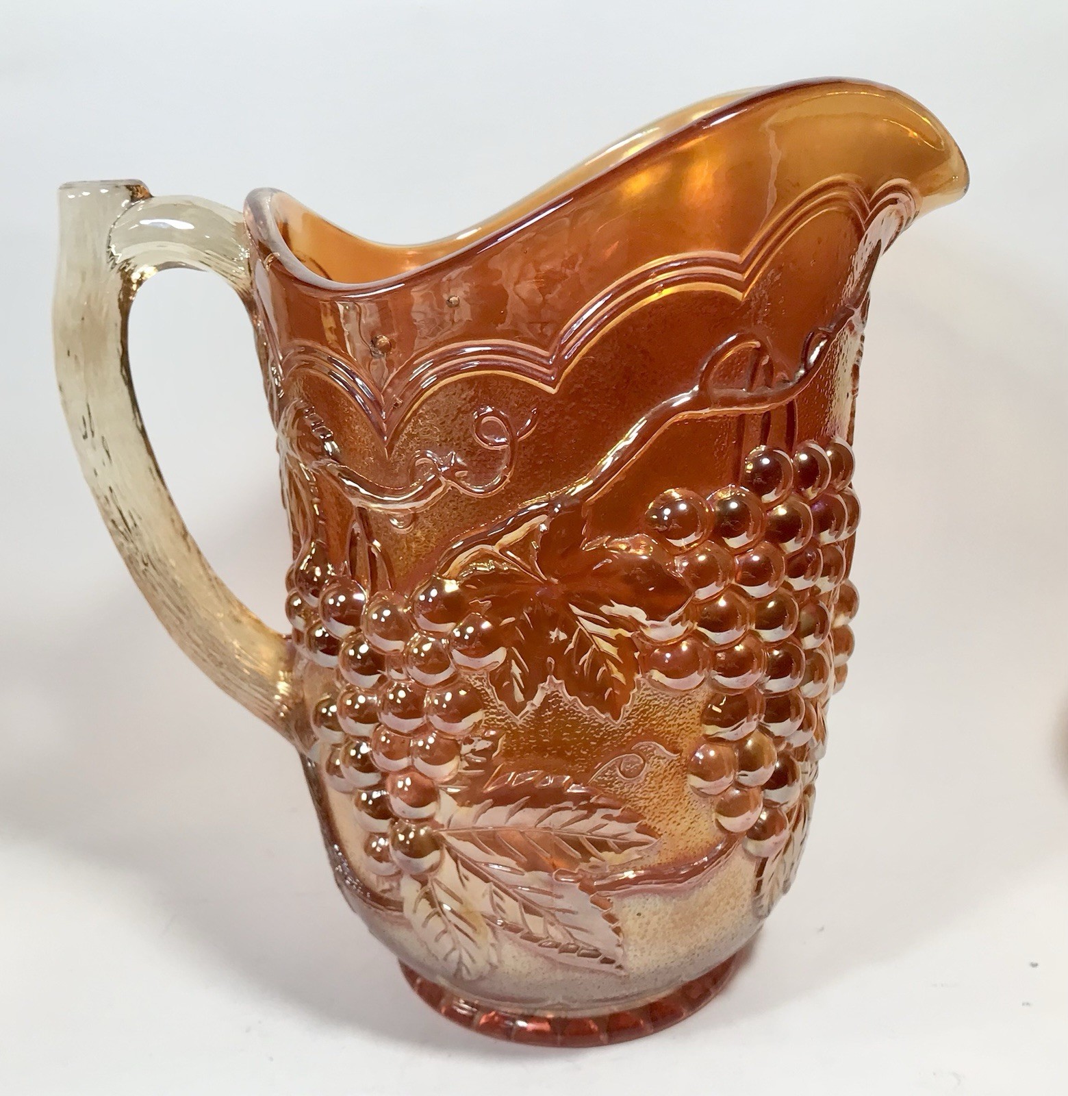 Imperial Carnival Glass Grape Pitcher And 4 Tumblers Set Marigold Orange Vintage