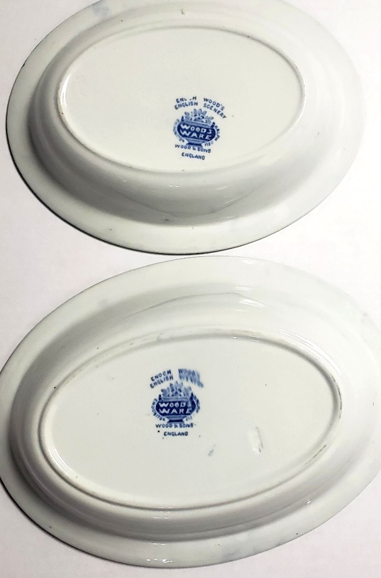 Blue Enoch Woods Ware English Scenery 2 Nesting Oval Serving Bowls Transferware