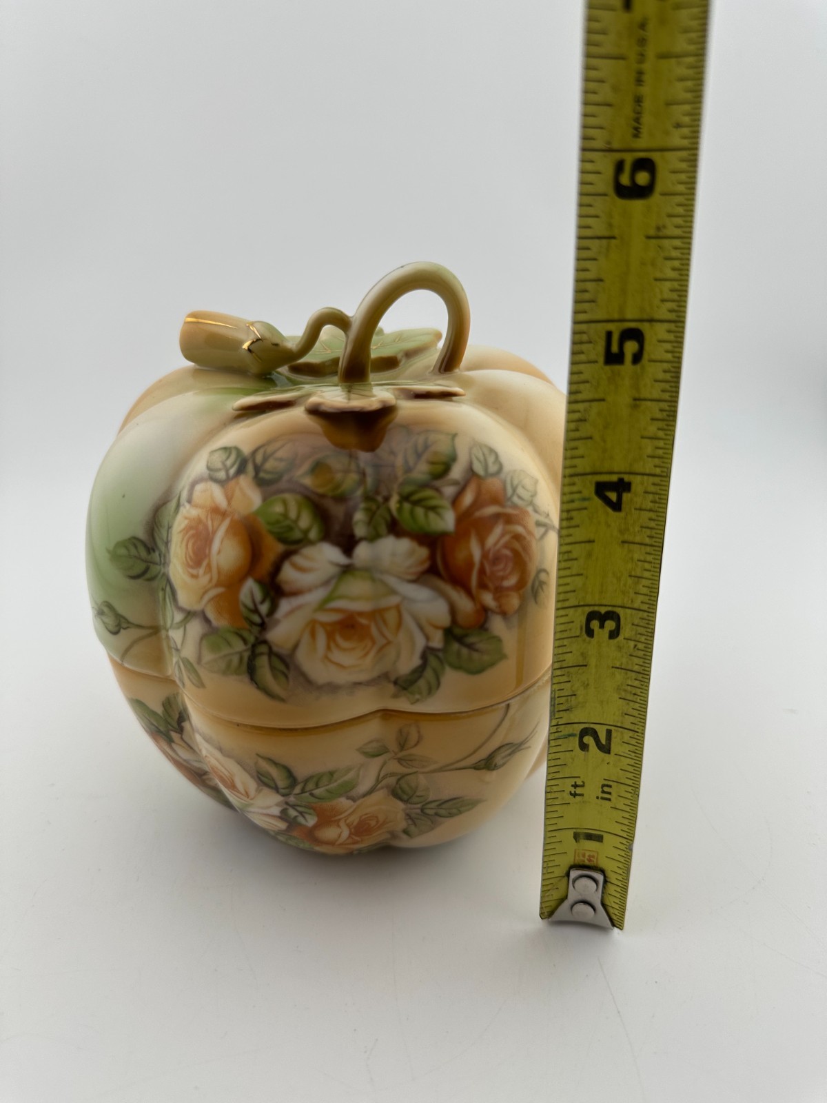 RS Prussia Pumpkin Covered Candy Dish Floral Luster Porcelain Box