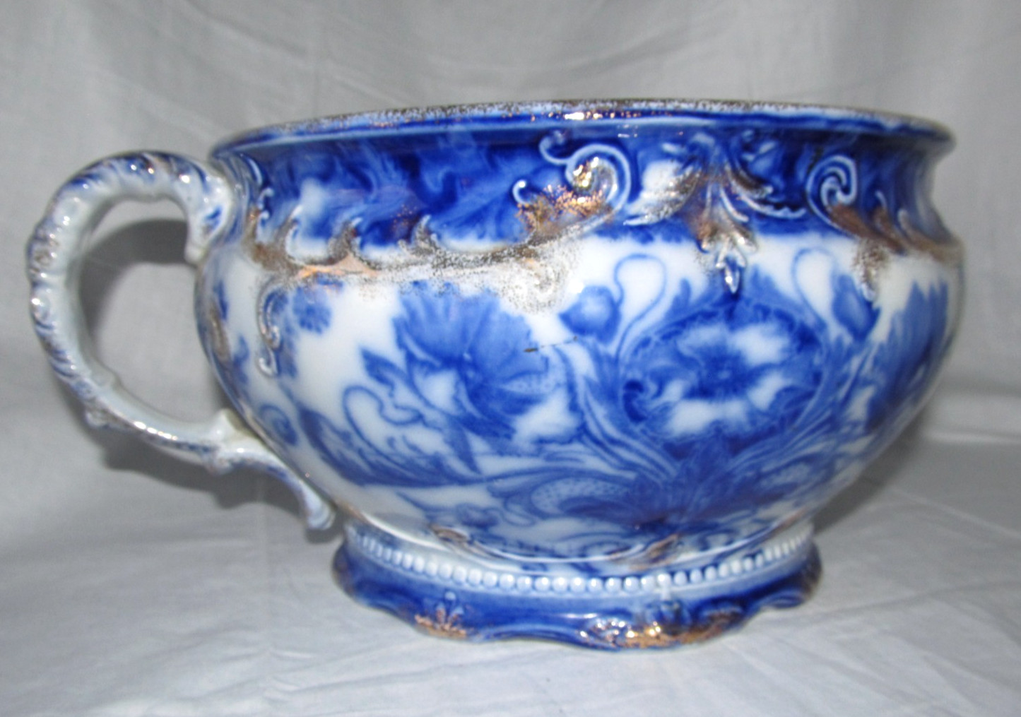 Victorian Flow Blue Chamber Pot Gold Gilt J&G Meakin “Moderna” Antique 1895-1915