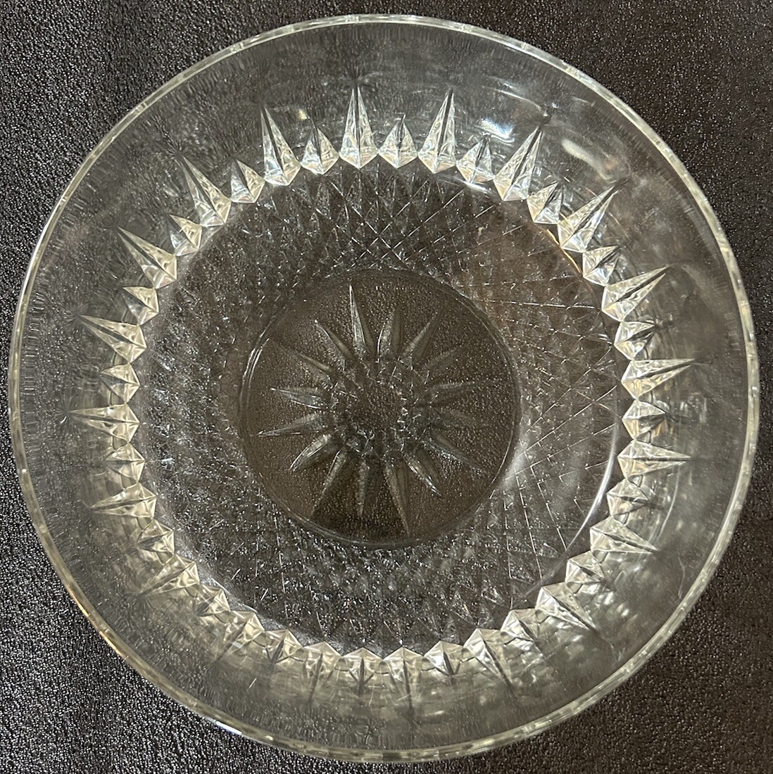 ARCOROC USA 9in Cut Glass Serving Bowl Starburst Pattern Made in USA Vintage