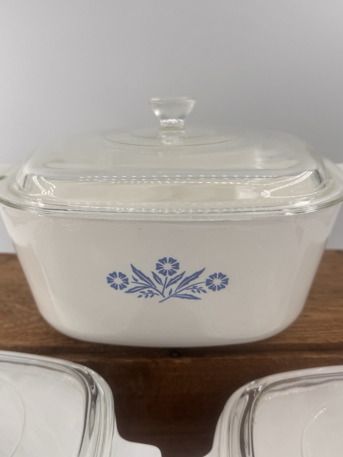 3 VTG Corning Ware Blue Cornflower Casserole Dishes with Lids Bakeware Kitchen