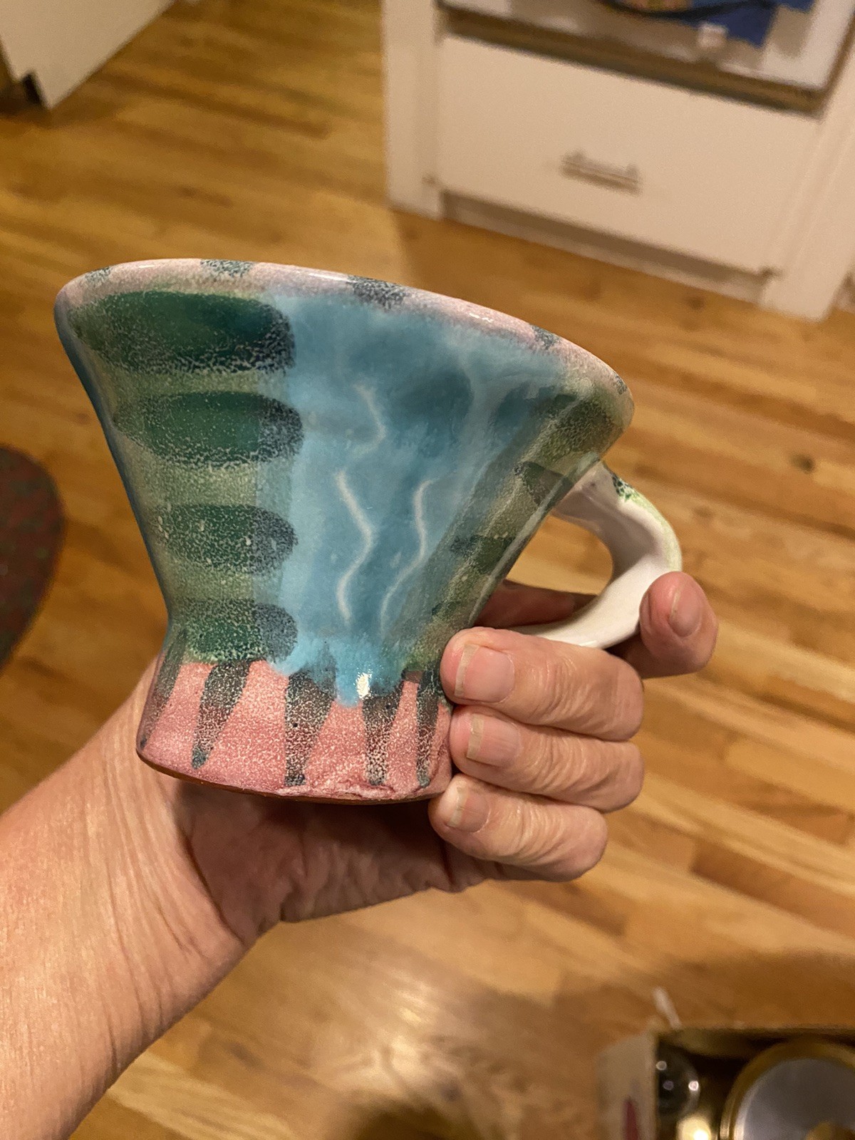 McKenzie Child Inspired Studio Pottery Cups & Saucers Handmade Signed Set Of 2