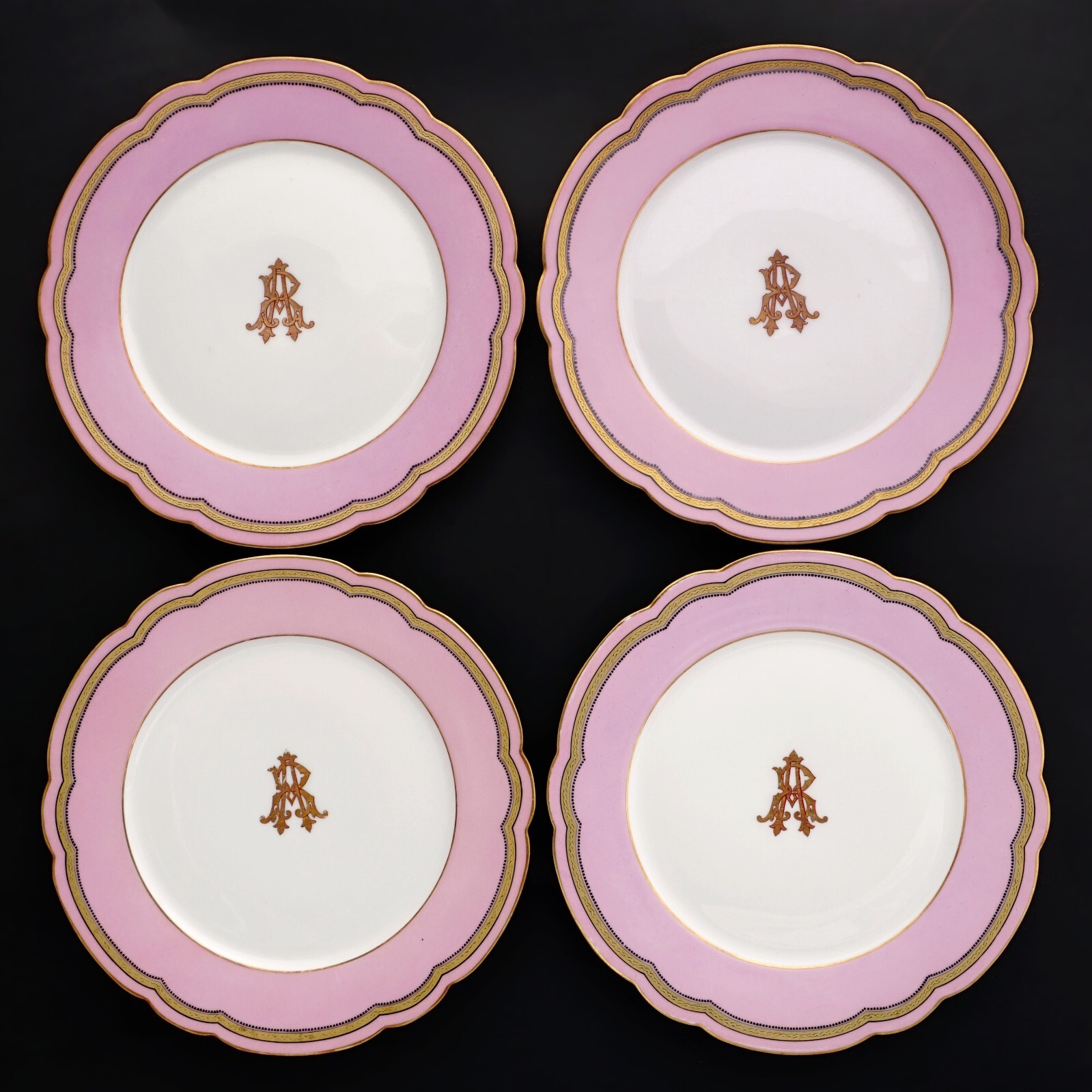 Antique French Old Paris Porcelain Pompadour Pink Dessert Service Plates Set