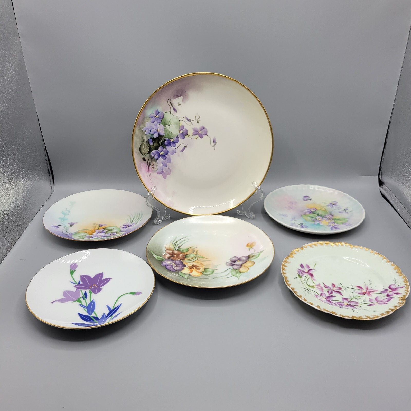 Set Of Vintage Miss Matched Purple Dessert Plates, Set Of 6 From 6″-8″