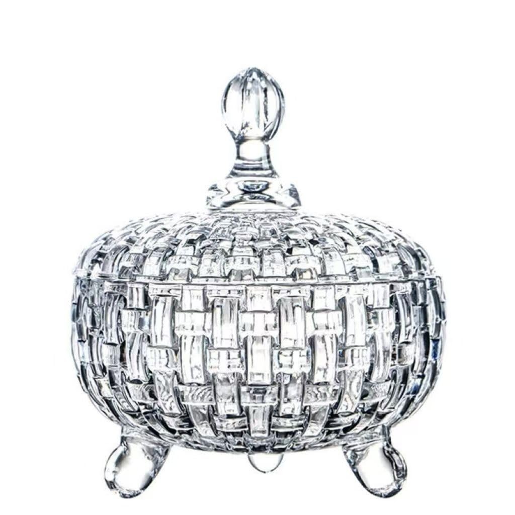 Candy Jar with Lid Crystal Glass Candy Storage Weave Design Candy Dish Bowl f…