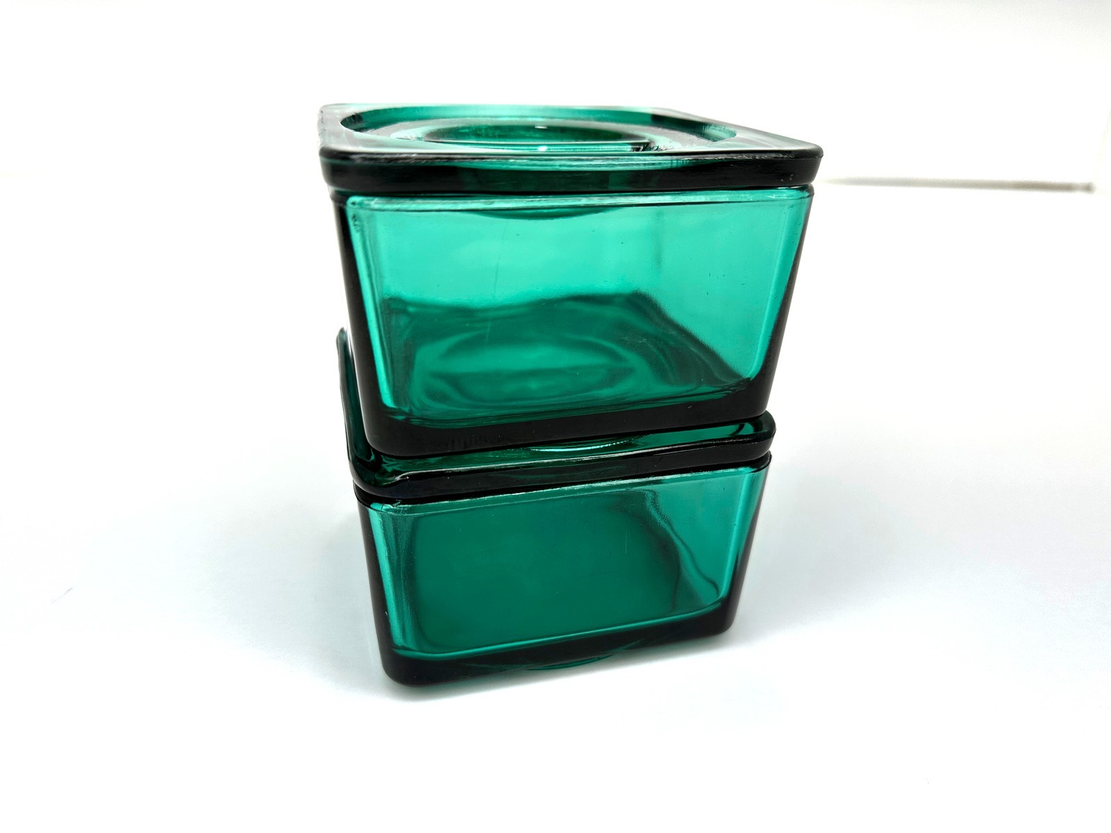 Vintage Jeannette Ultramarine Glass Refrigerator Dishes Pair 1930s Stackable Set