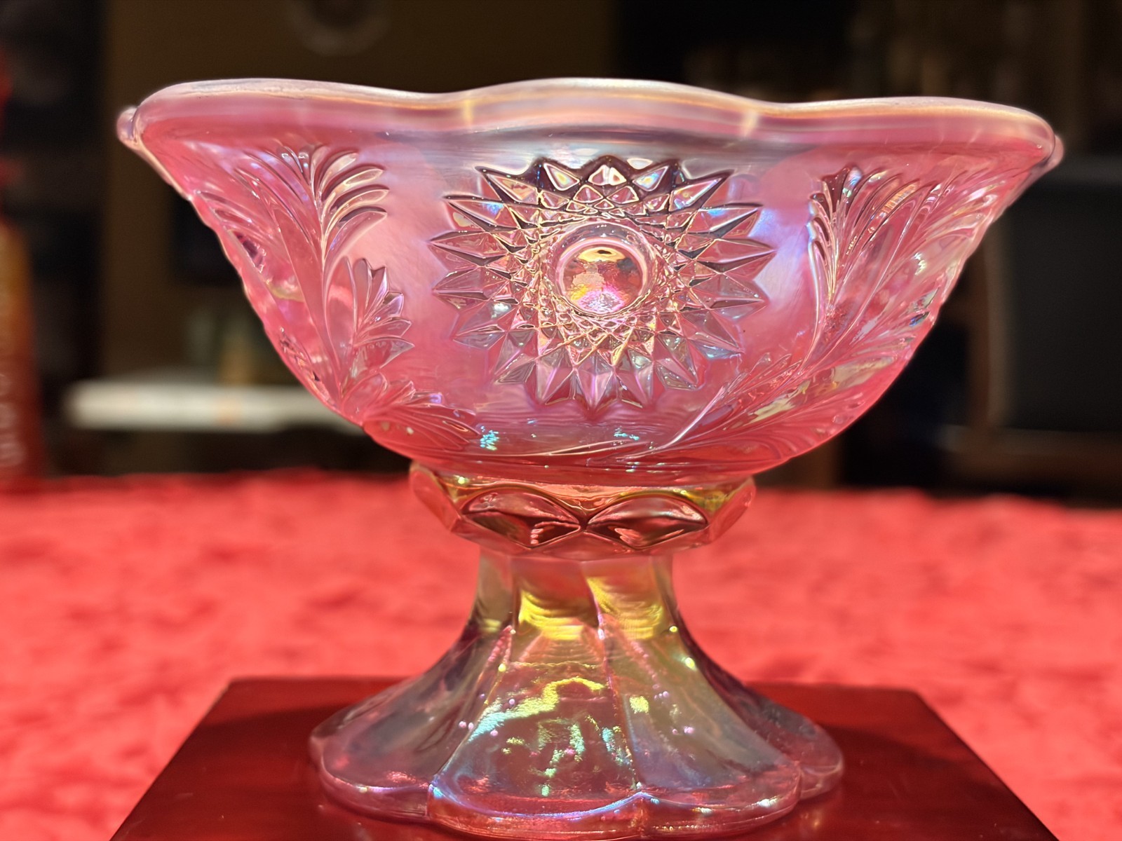 RARE Vtg Fenton Dusty Rose Pink Carnival Glass Miniature Punch Bowl Set/4 Cups