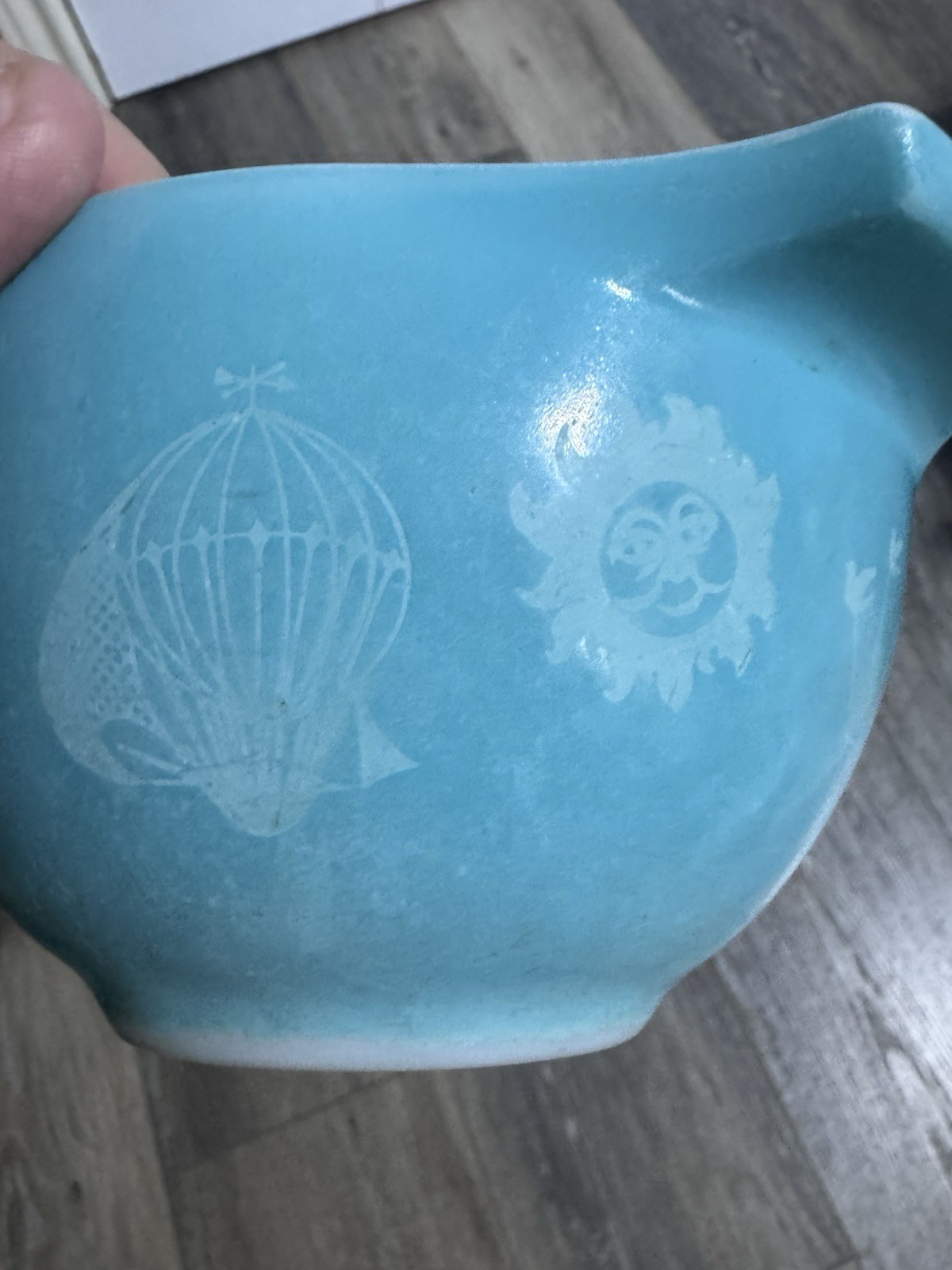 Vtg Pyrex Hot Air Balloons Cinderella Dip Bowl #441 Small 1 1/2 pint Flying Bike