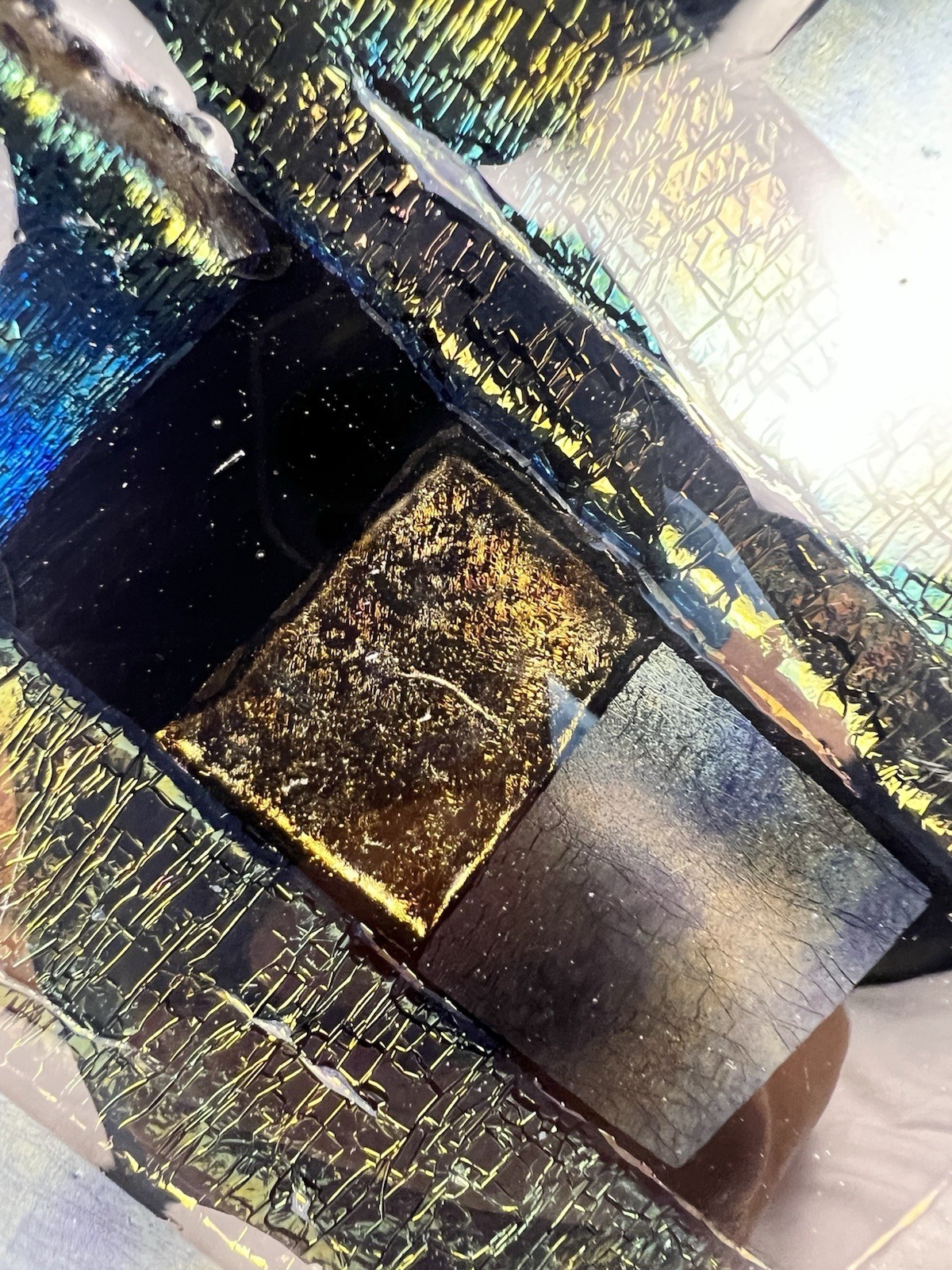 Paul Hathcoat 1990 Dichroic Fused Art Glass Platter Iridescent 12” Signed Dated