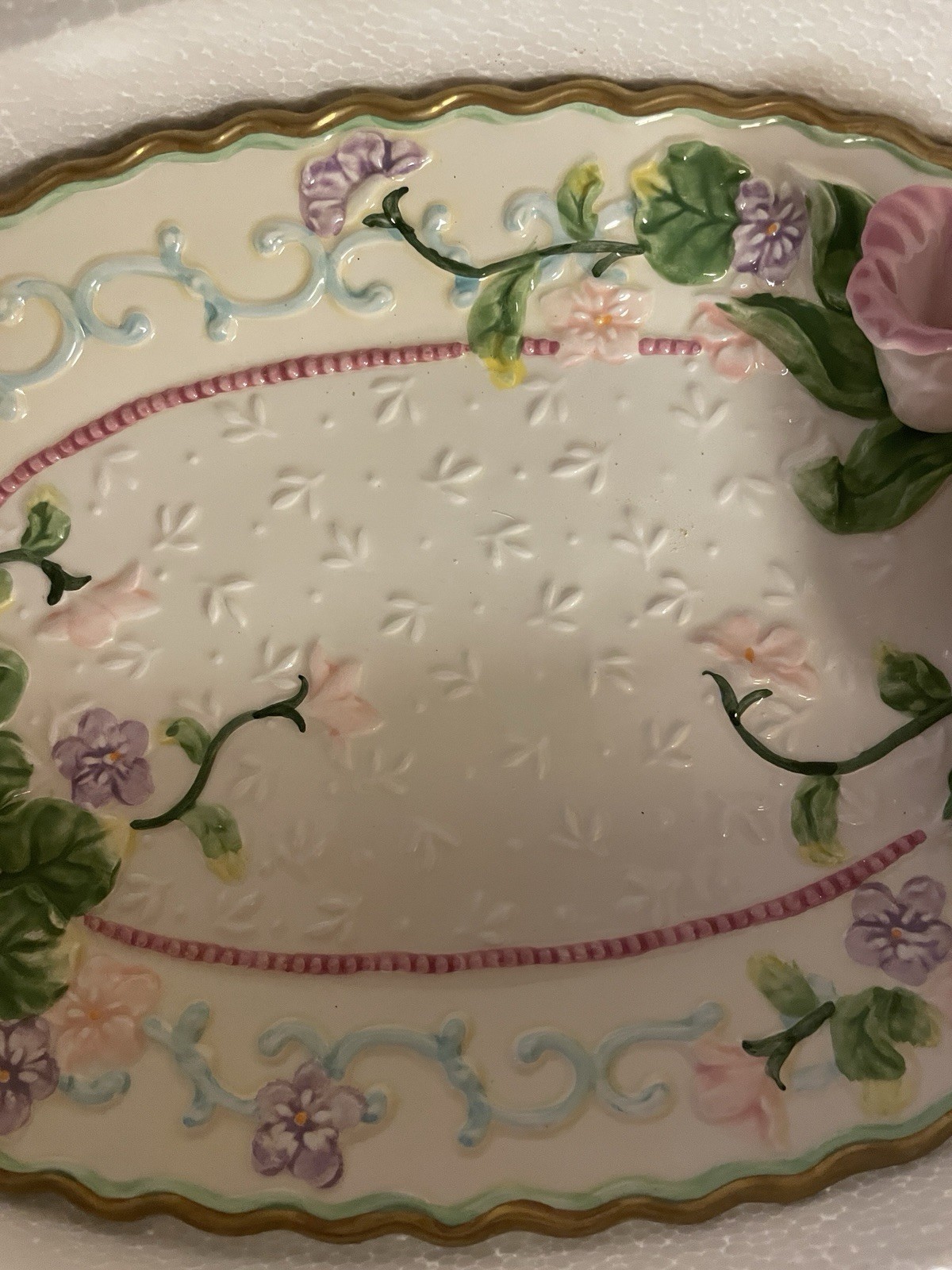 AVON Easter Spring Serving Platter China Tray Plate Flowers Duck Pastel Vtg 2001