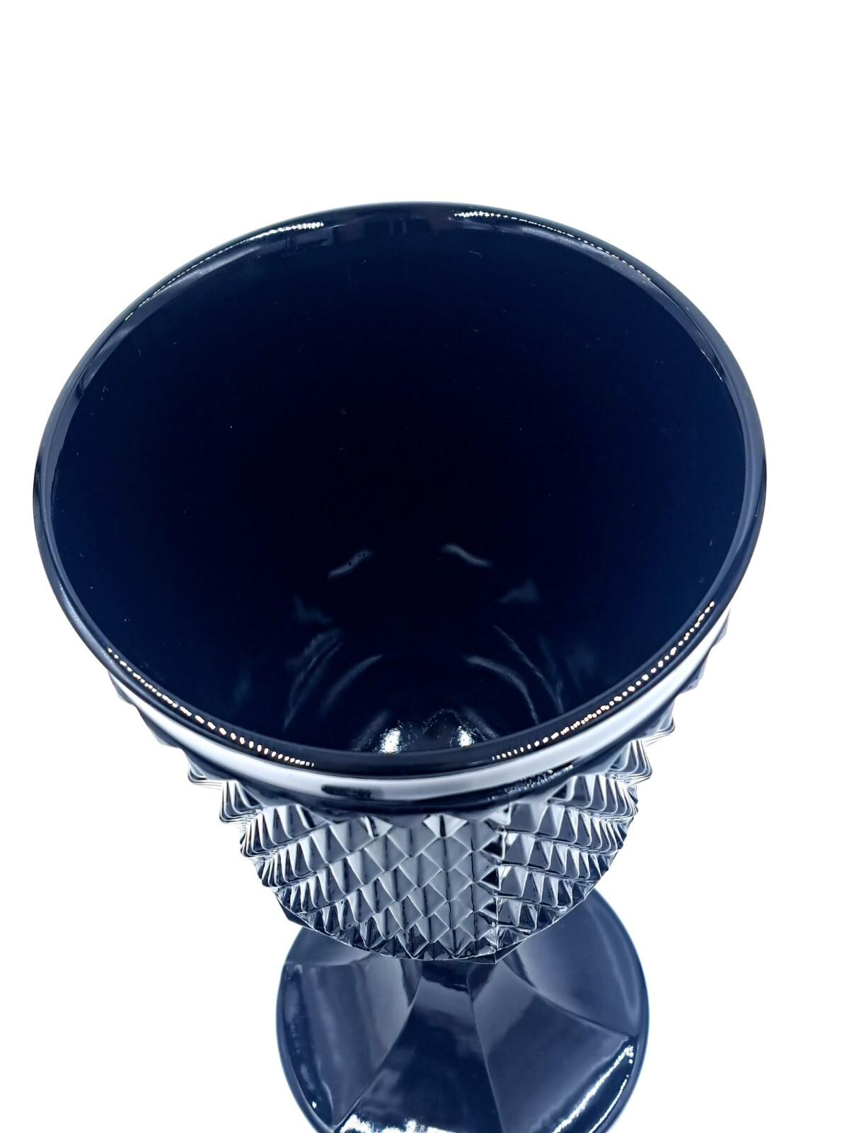 Vintage Tiara Indiana Black Glass, Diamond Point Pedistal Covered Candy Dish 15″