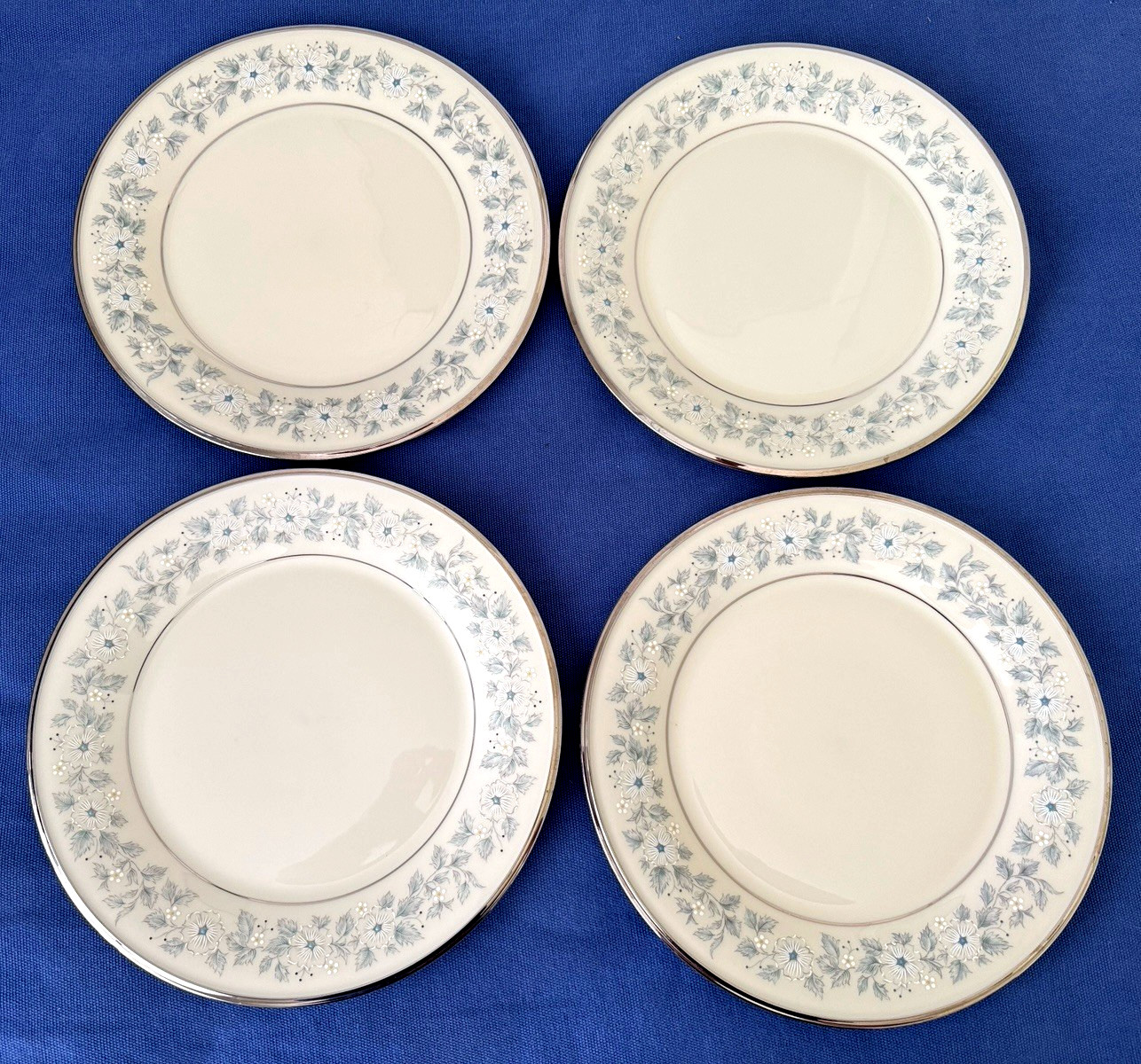 Lenox WINDSONG Ivory White Platinum Rim Dinner Plates 10 3/4″ – Set Of 4