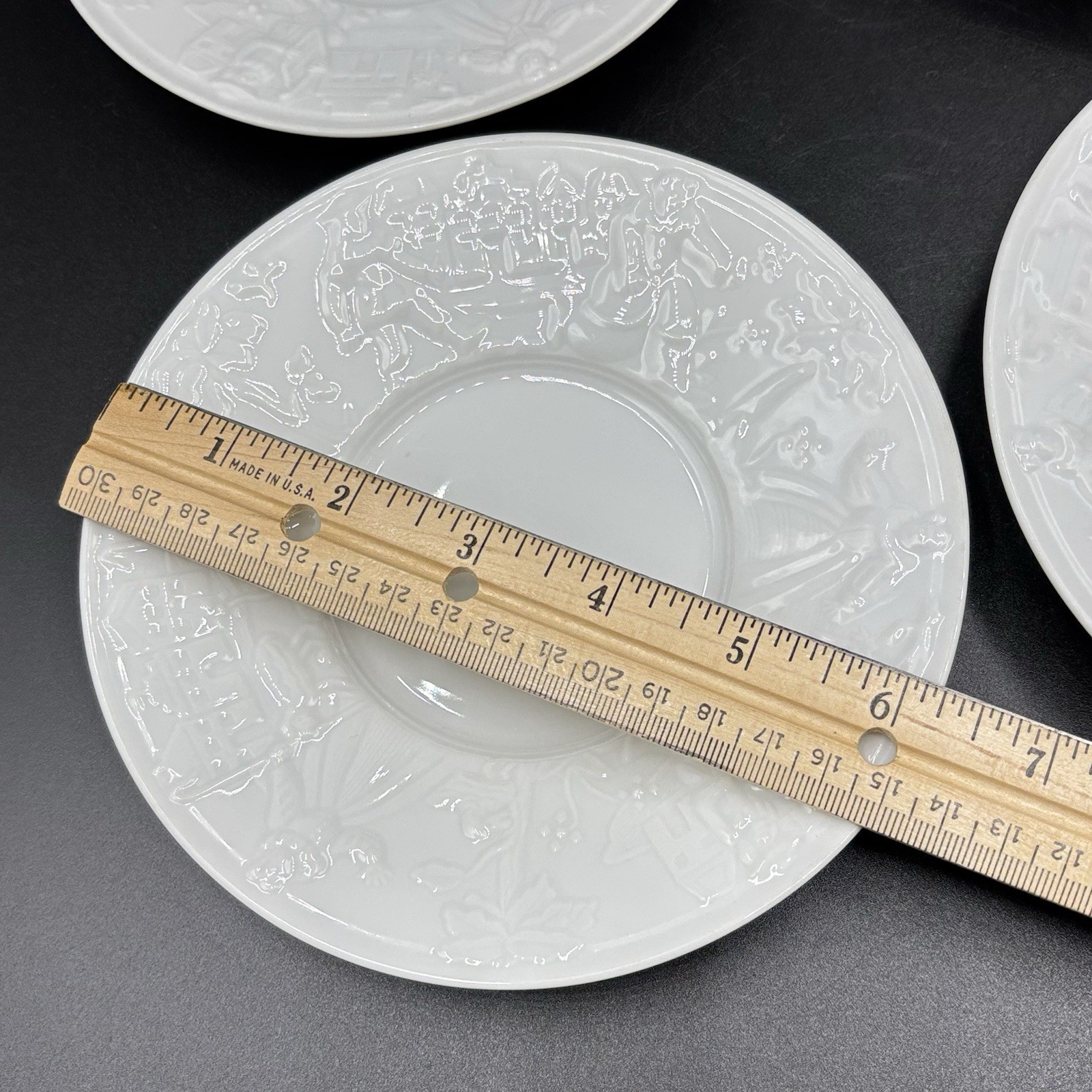 Vtg Pfaltzgraff Procession White Saucers For Flat Cups 6.25” Embossed Set Of 4