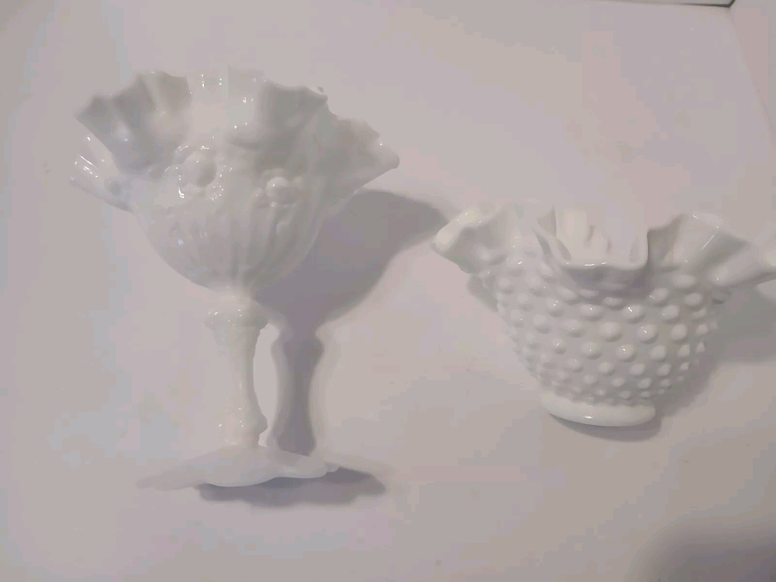Antique Milk Glass Floral Candy Dishes Set Of 2 Anitque Great Condtion See Pics