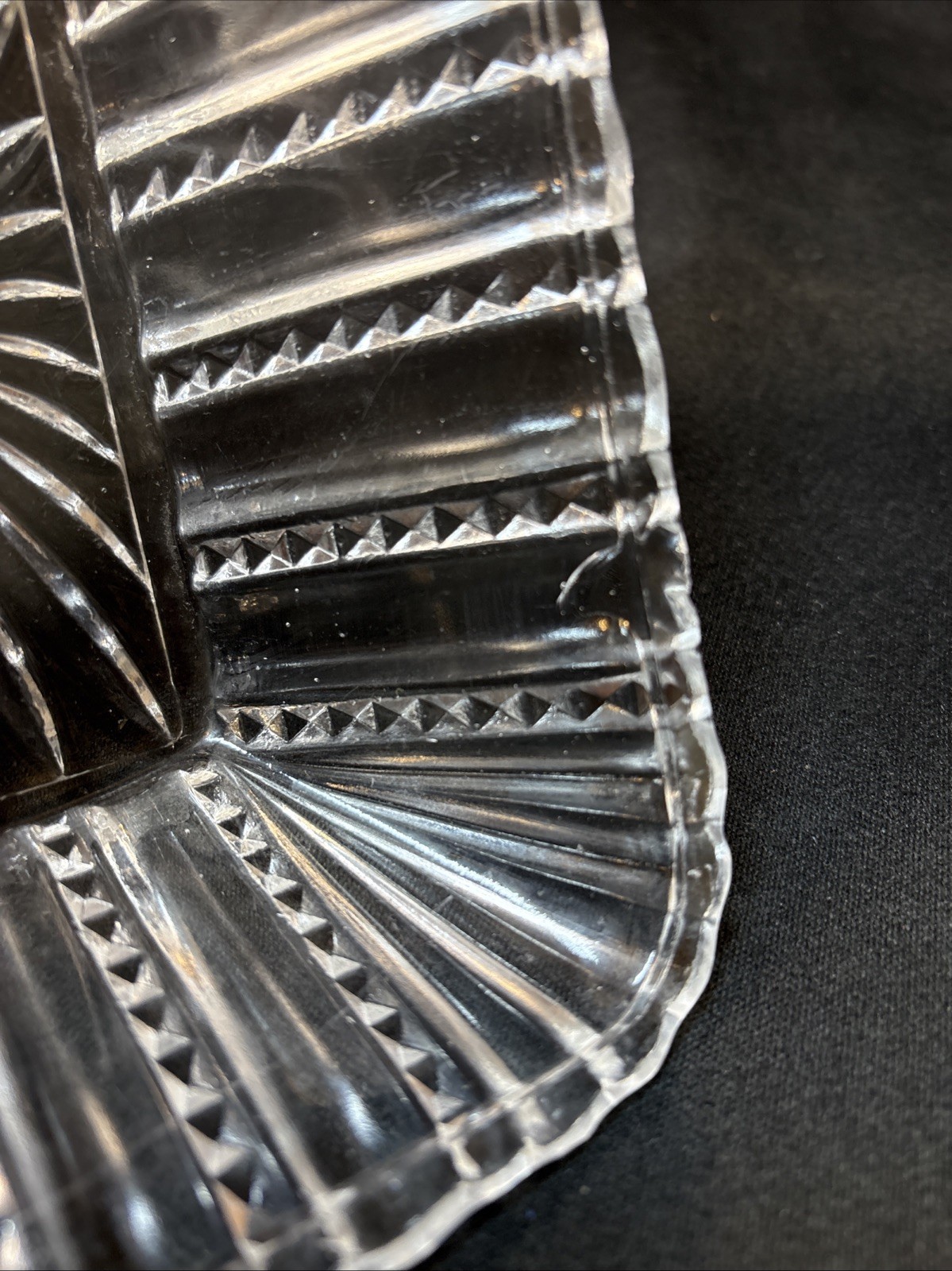 Antique Early 1900’S Pressed Glass Candy Dish Sunburst Clear 7”X5”Rectangular