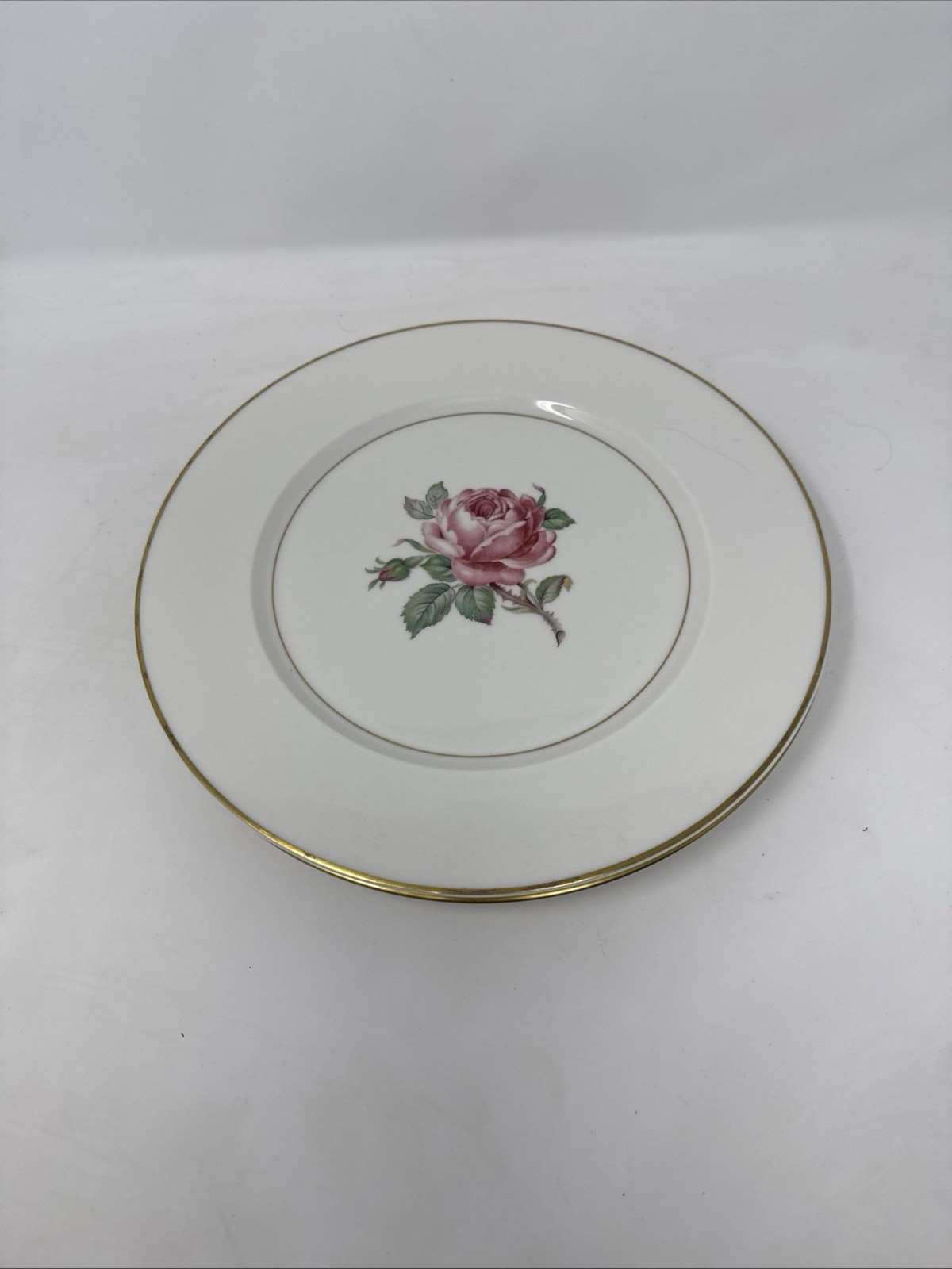 2 Ancestral USA China Manor Rose Dinner Plates rose floral gold trim GUC elegant