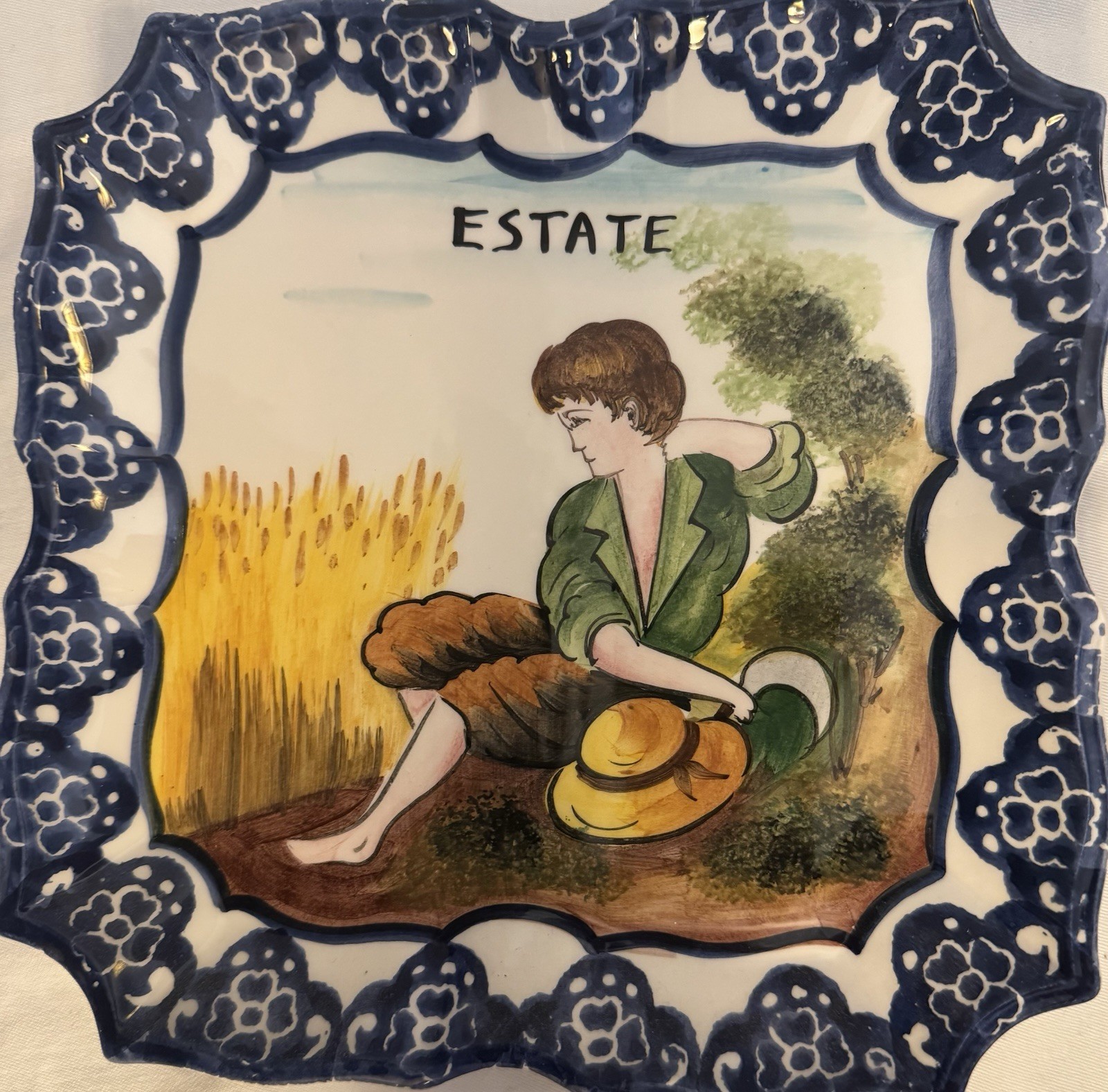 Vintage Bassano Pottery, Four Seasons, Wall Plates, Lot Of Four 8.5” Square