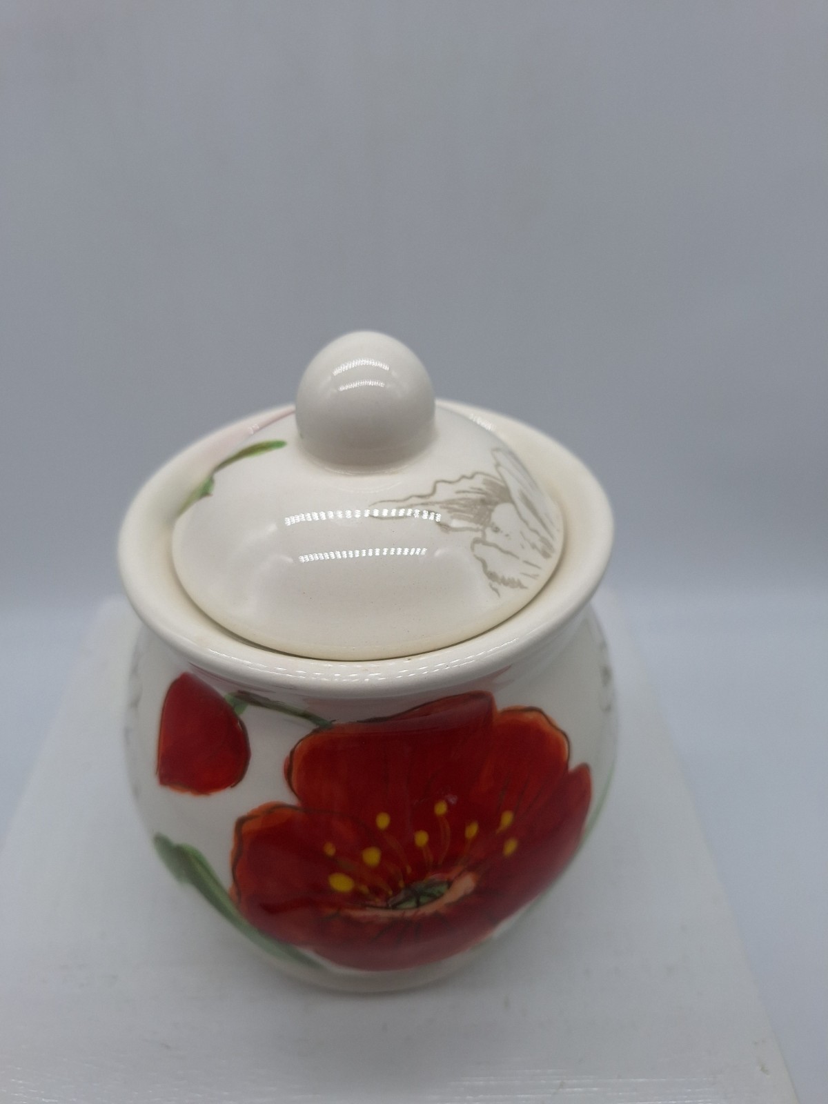 Maxcera Red Poppy Sugar Bowl with Lid Pottery Retired 5 1/2 inches