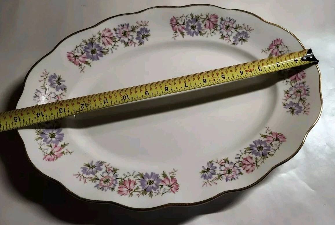 Serving Platter 15×11″ Favolina Roulette Pink Purple Floral Gold Poland Vintage