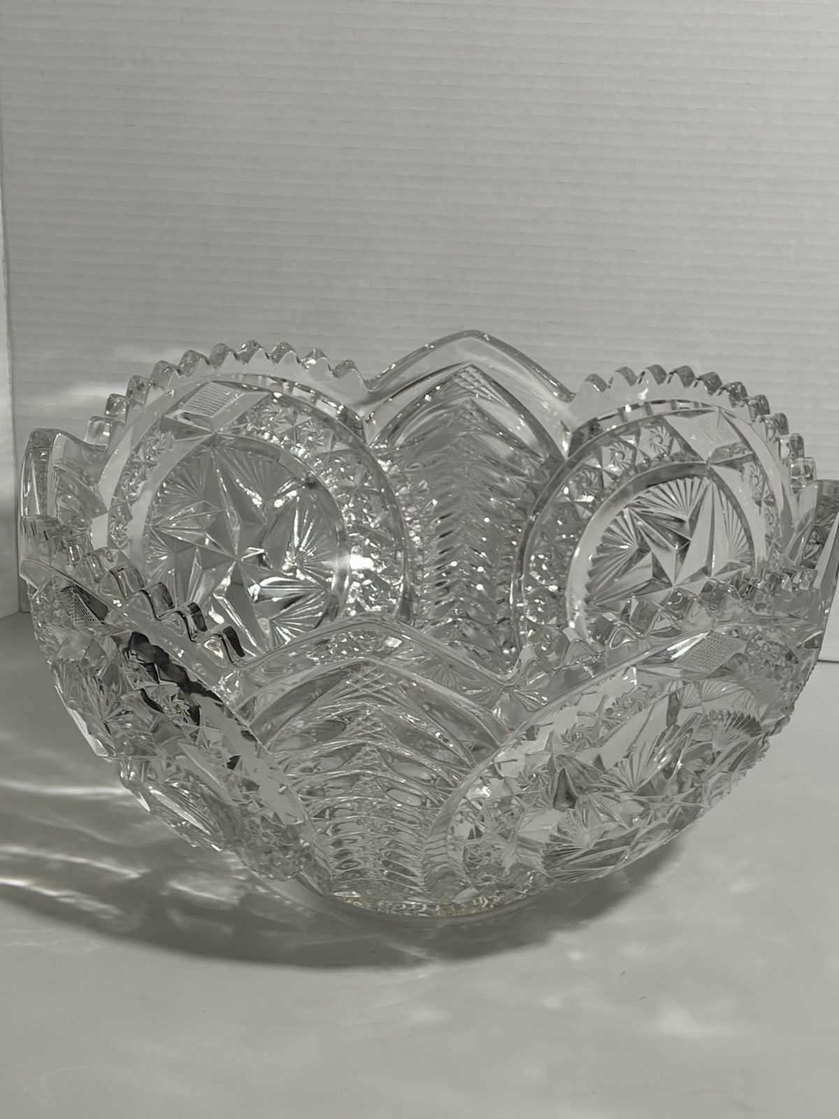 Vtg Rare Pattern Glass Pres Cut Punch Bowl Set LE Smith Stars Feather Horseshoe?