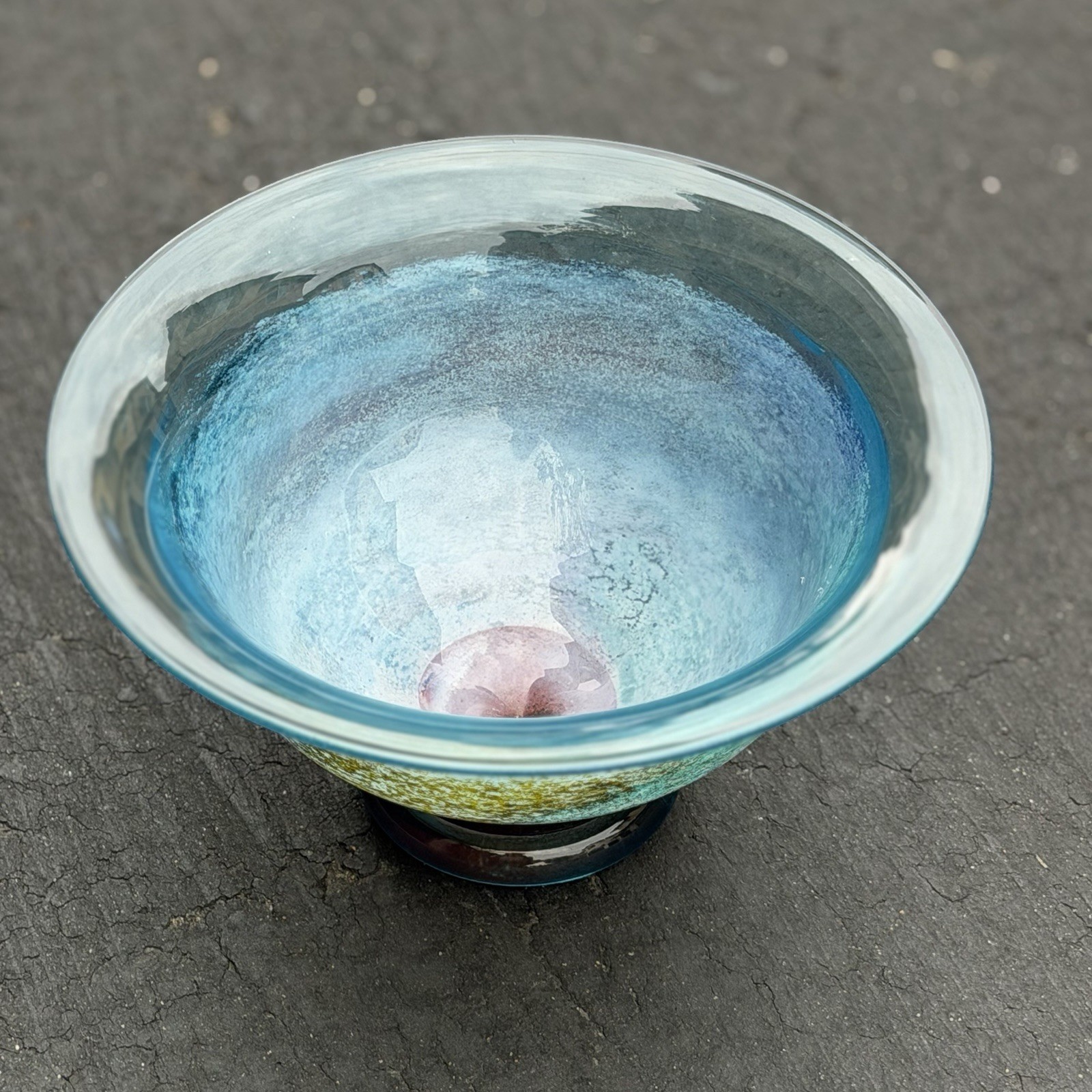 Kosta Boda “CanCan” Art Glass Pedestal Bowl Dish Blue Numbered – Kjell Engman