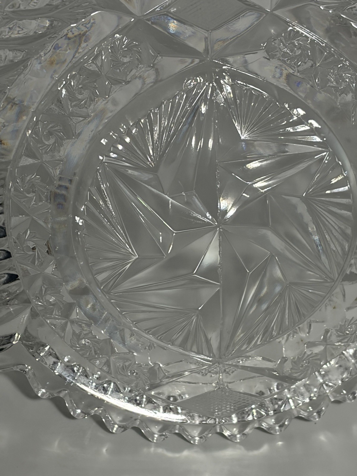 Vtg Rare Pattern Glass Pres Cut Punch Bowl Set LE Smith Stars Feather Horseshoe?