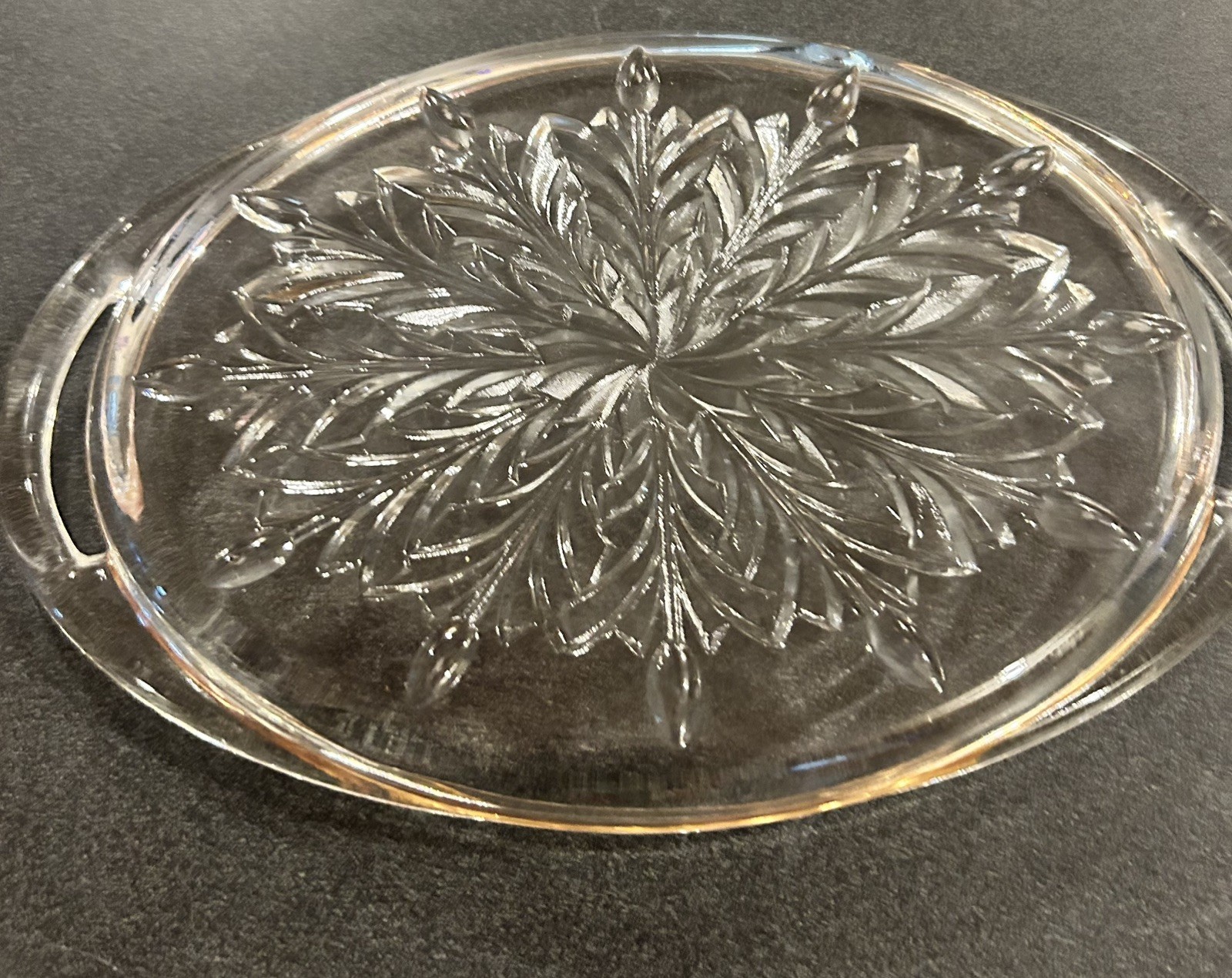 Vintage Jeanette Feather Pattern Gold Trim Edge Oval Glass relish tray