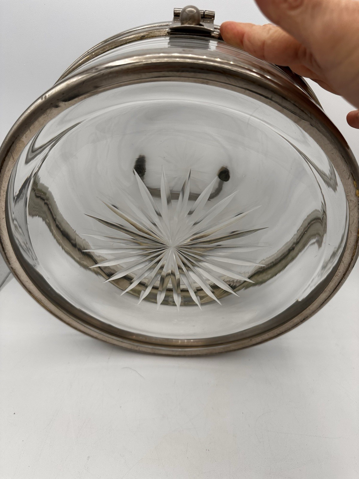 VTG Rare Austrian Covered Glass & Metal 10” Dish Starburst Cut Glass G. ST. MCM