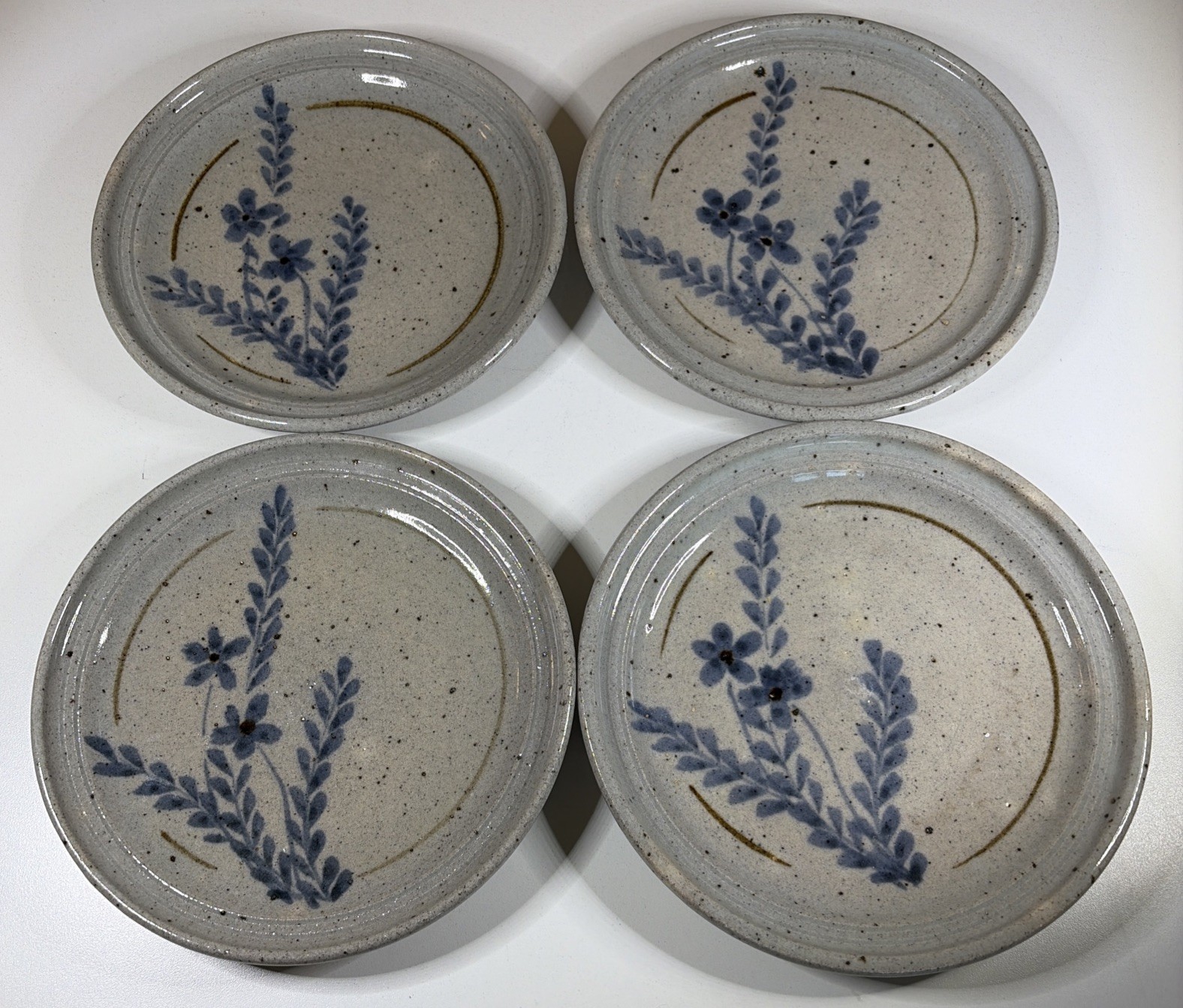 Signed Handmade Pottery 7.25″ PLATES Botanical Floral Rustic Speckled Stoneware