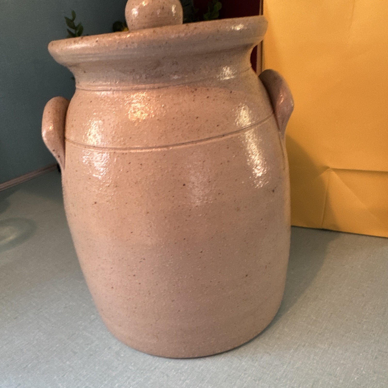 Salmon Falls Stoneware 1994 Blue Basket Berry Stoneware Jar w/ Lid Handles