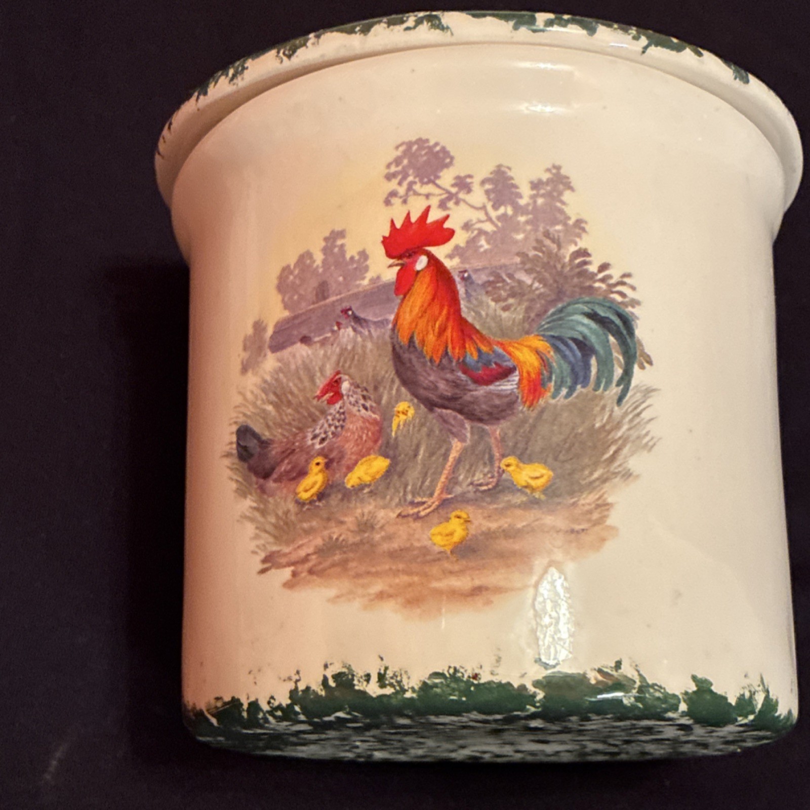 2-Piece Ceramic Round ice and Dip Bowl Set, White/Green Multicolor Rooster