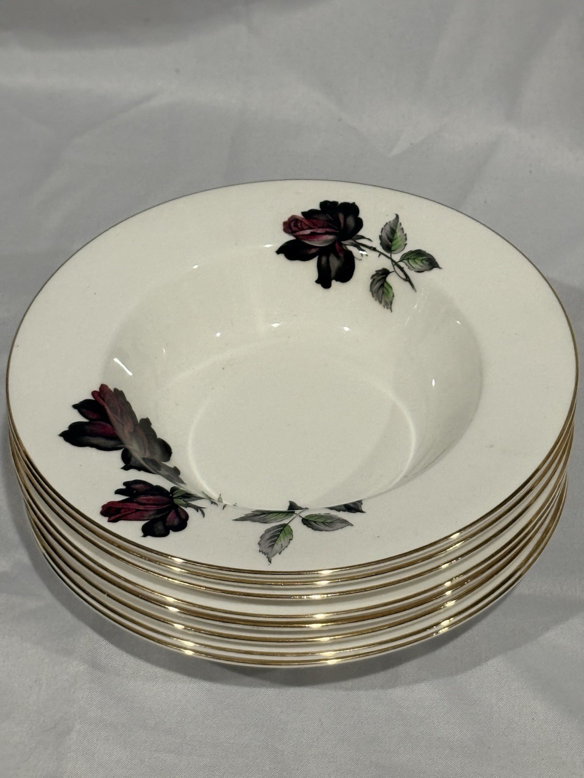 Royal Albert Black Rose Fine Bone China England 8” Rim Soup Bowls – Set of 8