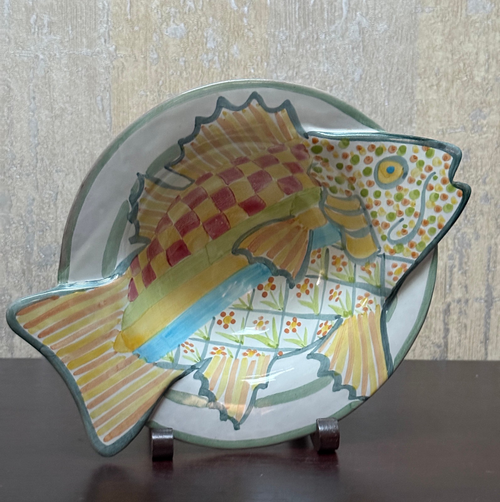Vtg MacKenzie Childs Fish Story Bowl Plate Red Clay Aurora NY Hand Painte Retire