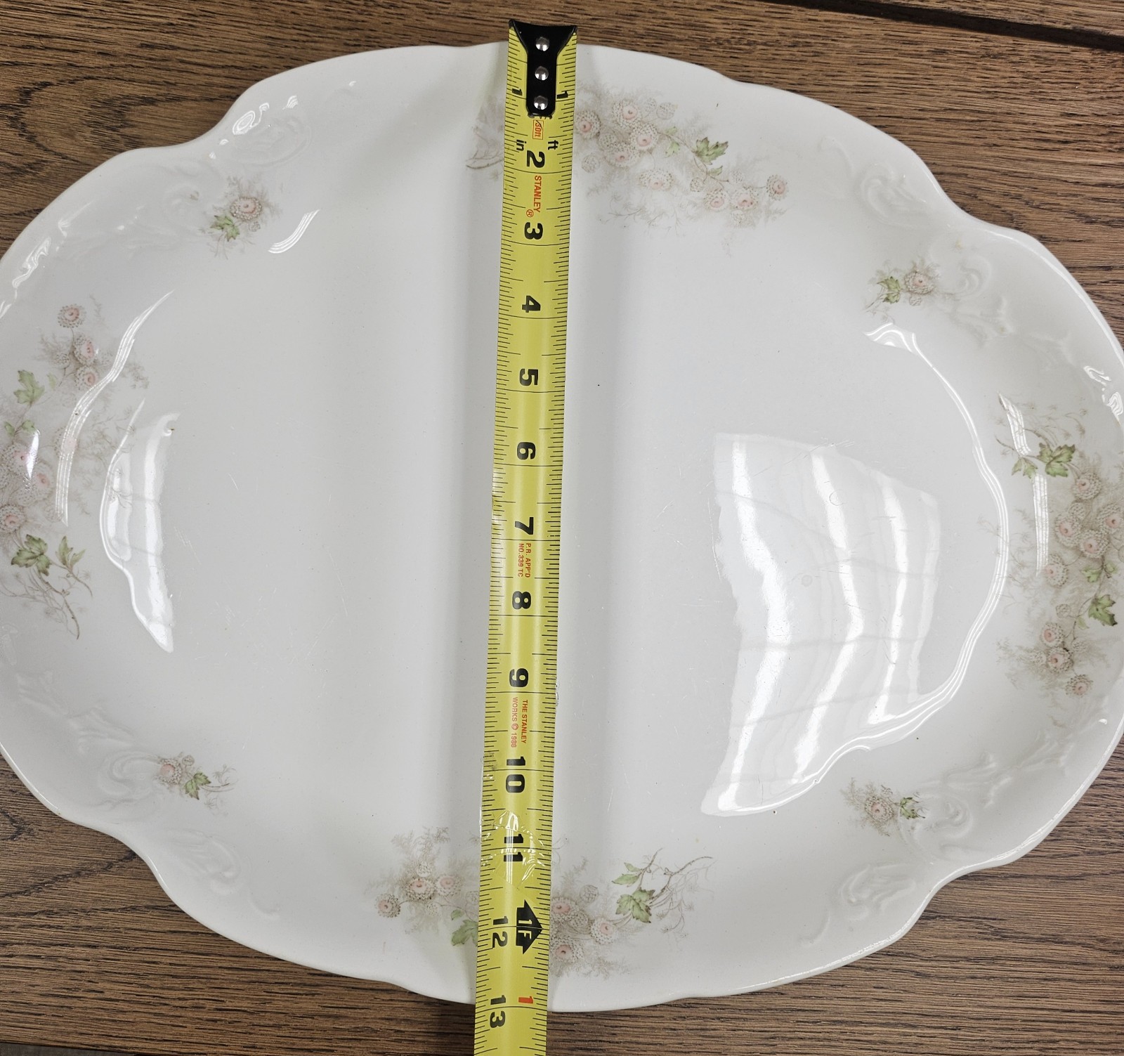 KT&K Semi-Vitreous Porcelain Glossy Floral Oval Platter White Pink Green 13″
