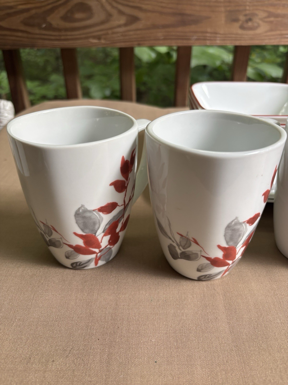 Corelle Kyoto Leaves 15 Pc Square Set 3 Dinner Plates 4 Luncheon 4 Bowls 4 Mugs