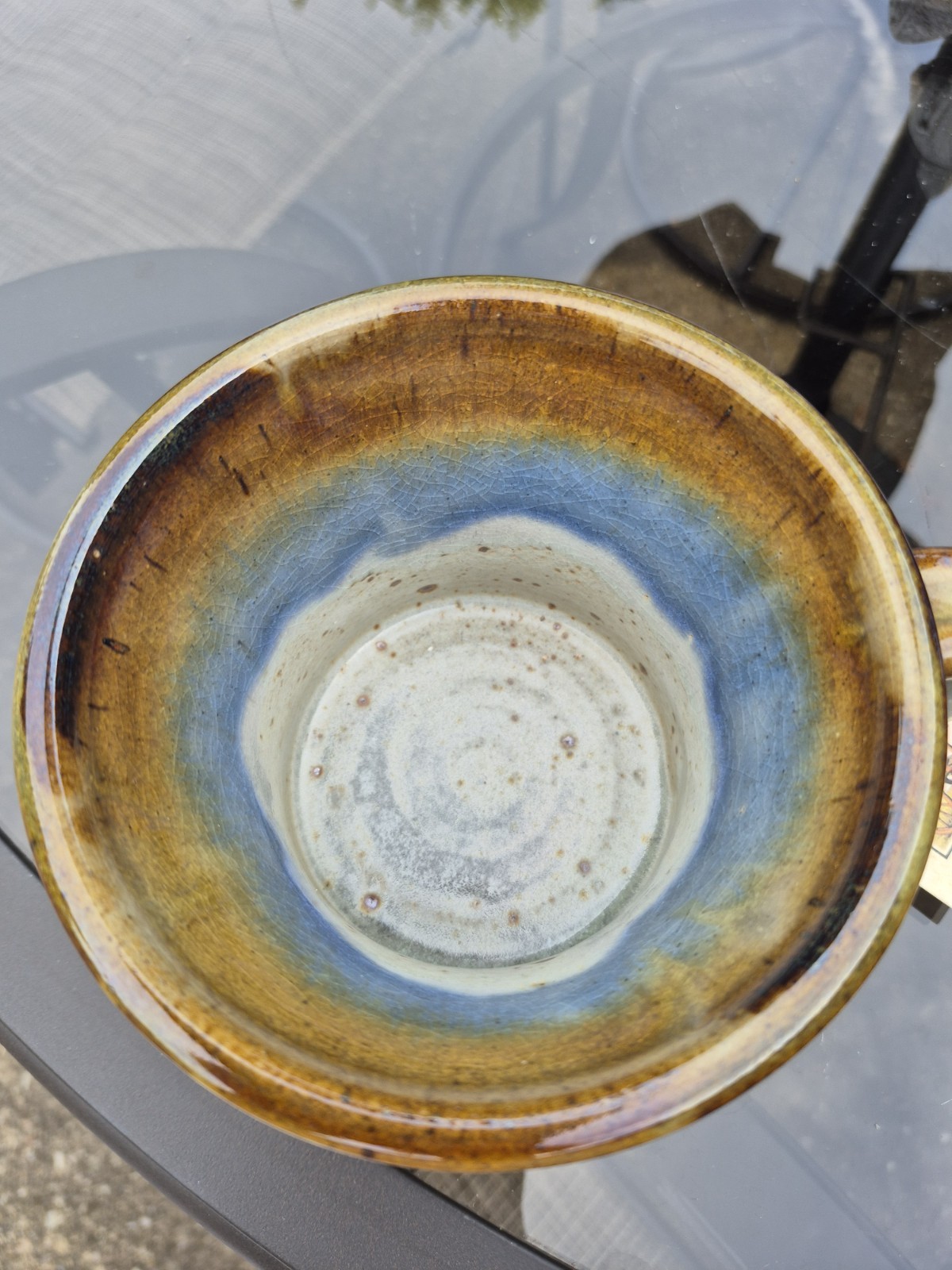 NICHOLS POTTERY Brown Tan Blue Stoneware Civil War Cup – North Carolina – W/ Tag