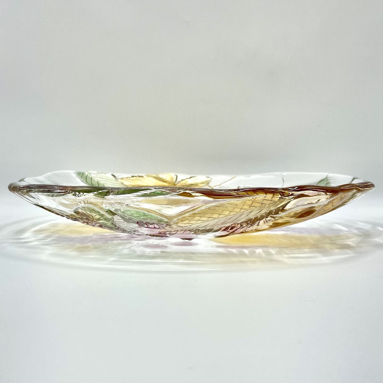 Chablis by Mikasa Decorative Glass Platter Plate Amber Leaves Purple Grapevine