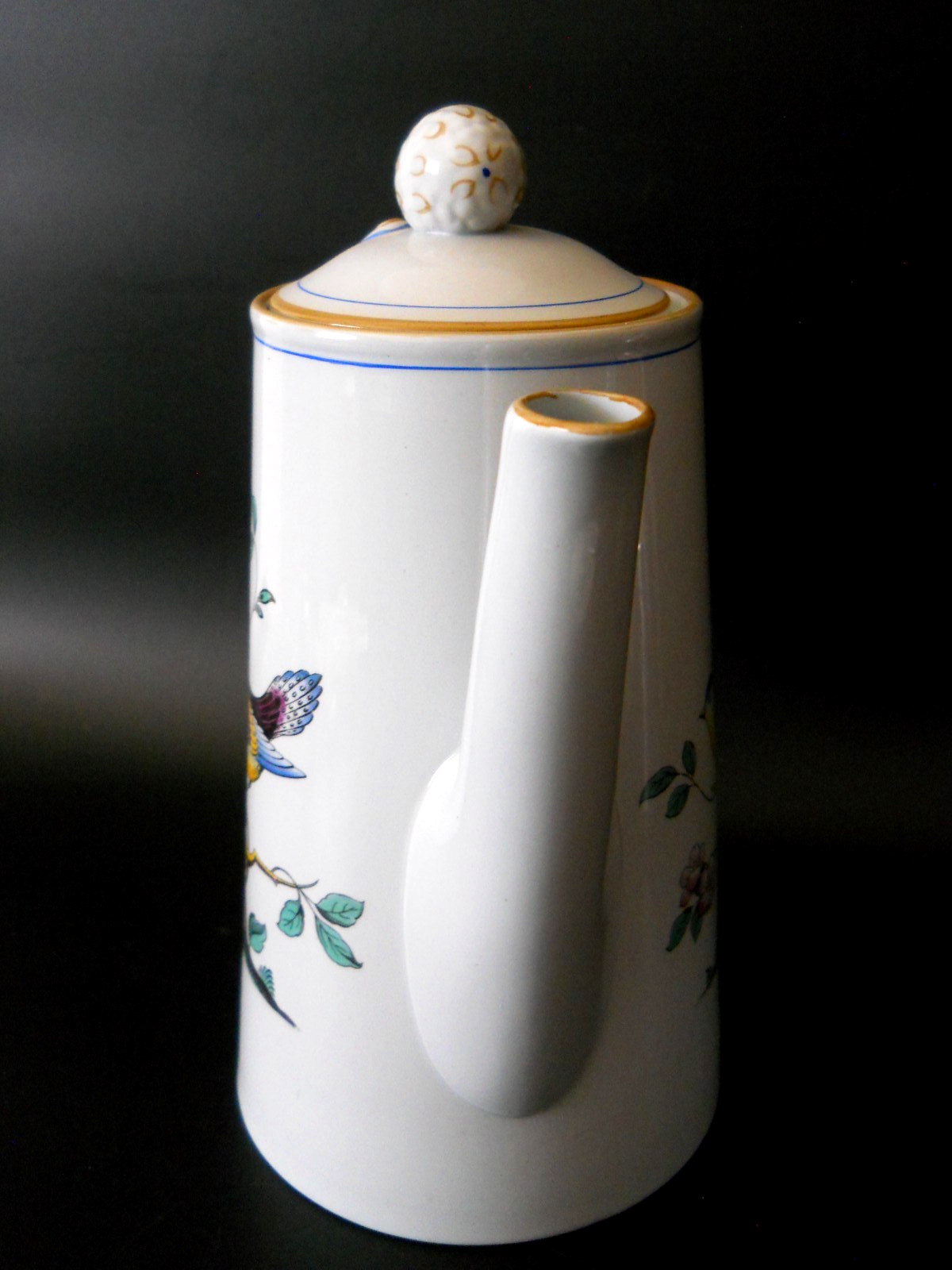 Spode *Queen’s Bird* Y4973 Blue Gray Body Coffee Pot 8 3/4″ Retired XLNT