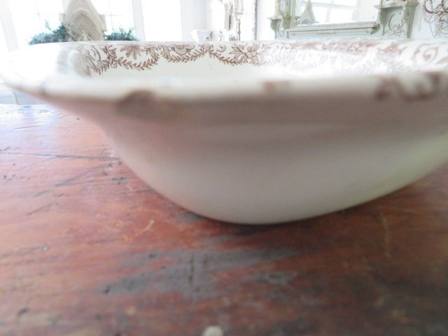 GORGEOUS Old Vintage WHITE BROWN Transferware IRONSTONE DISH Bowl Boote England