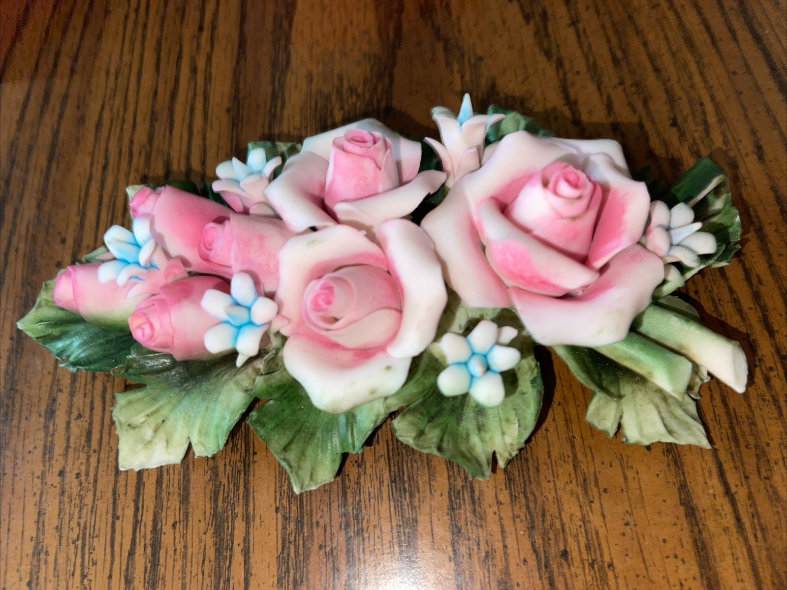 Beautiful 6” L Nuova Capodimonte Pink Rose Ceramic Centerpiece Italy Vintage
