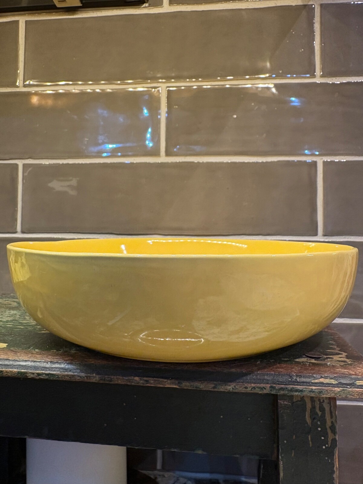 vtg mcm malibu modern bright yellow serving bowl by hollydale california