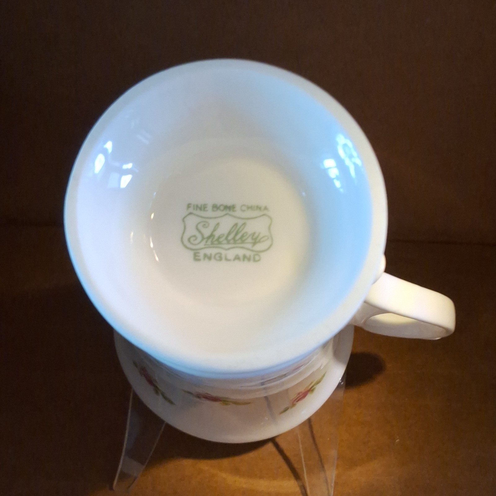 Shelley Fine Bone China England Rosebud Mug White/Pink/Green With Handle