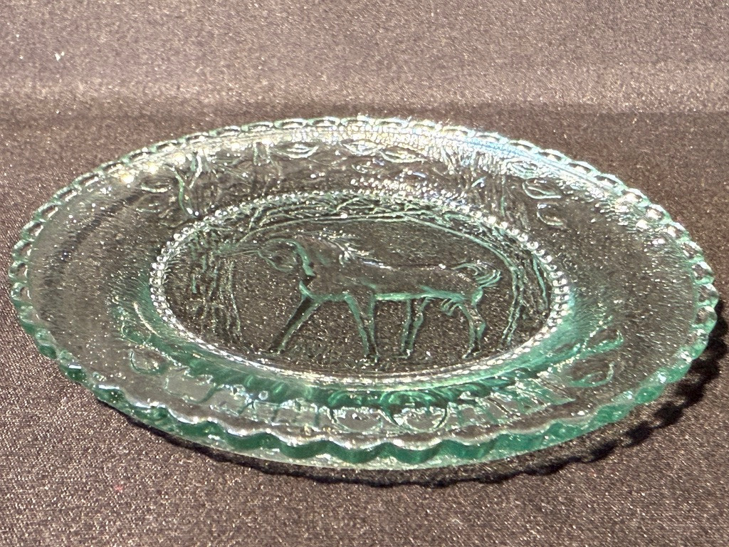Green Vaseline glass Unicorn plate tea cup horse uranium pony saucer selenium 3″
