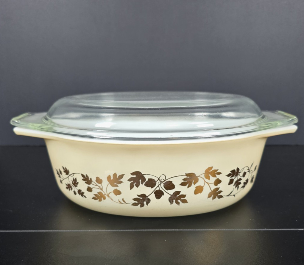 PYREX Golden Acorn Divided Dish and Oval Casserole w/ Lids PYREX Lot of 2